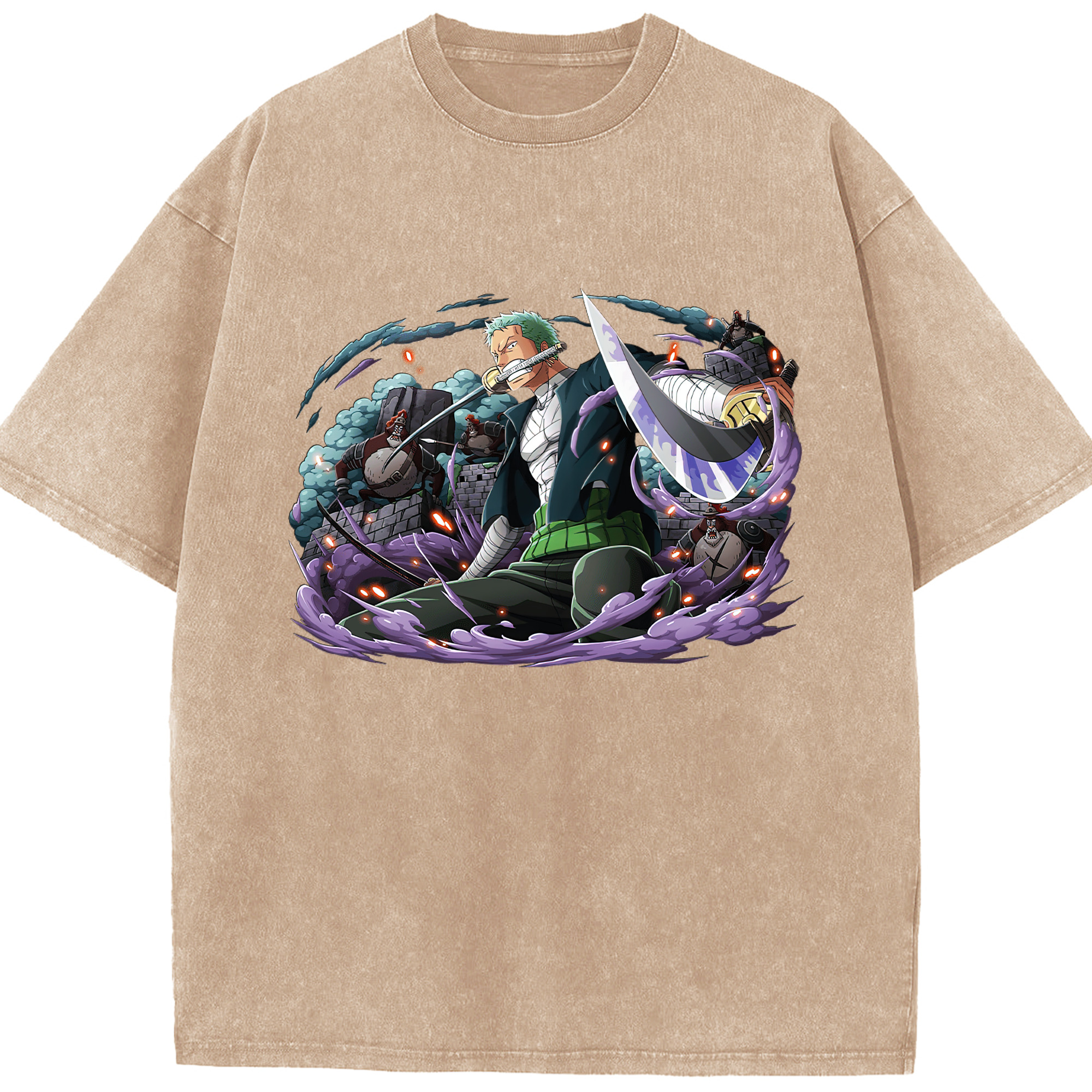 ワンピース ロロノア・ゾロ ONE PIECE Roronoa Zoro 綿100% ヴィンテージ風 半袖Tシャツ（フロントプリント）