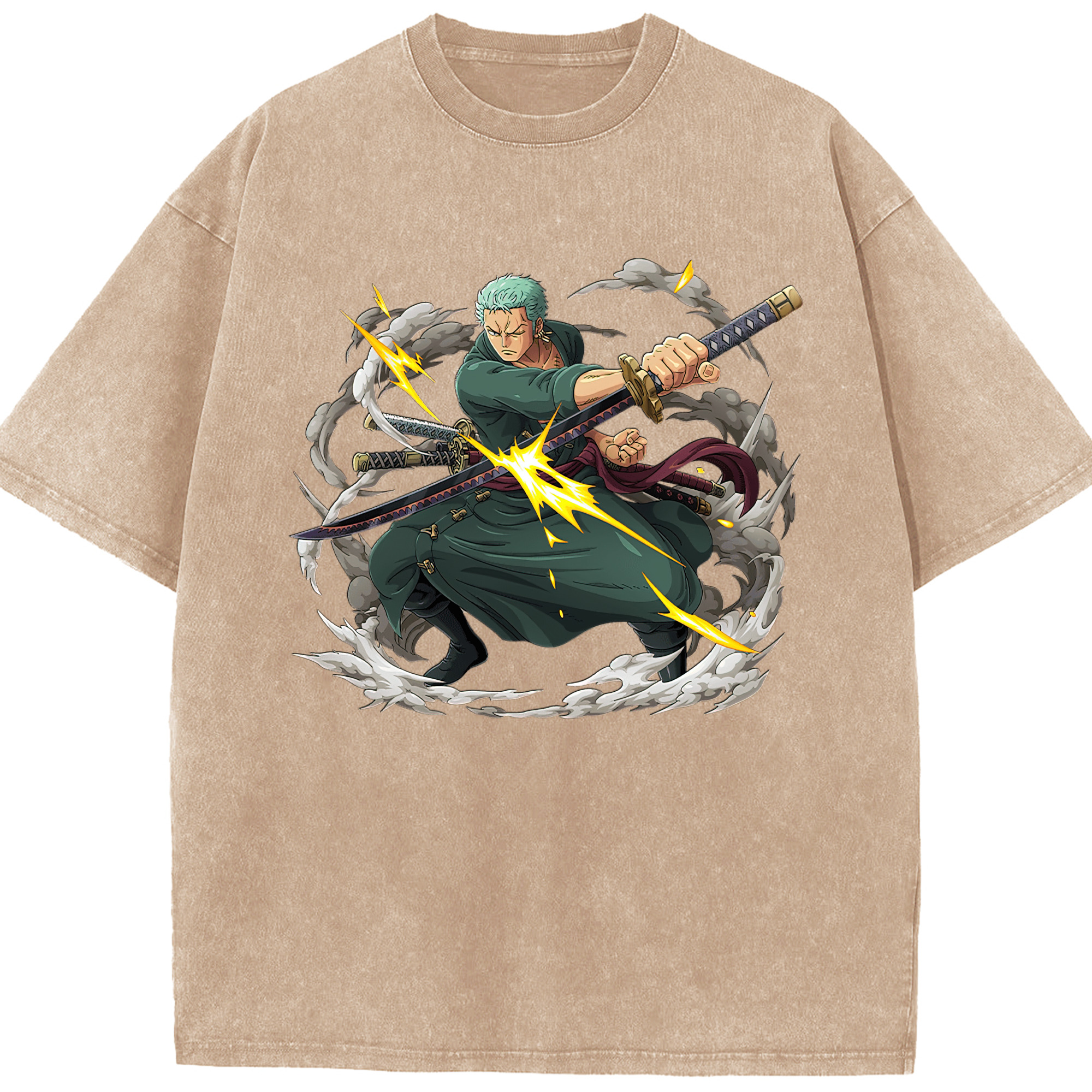 ワンピース ロロノア・ゾロ ONE PIECE Roronoa Zoro 綿100% ヴィンテージ風 半袖Tシャツ（フロントプリント）