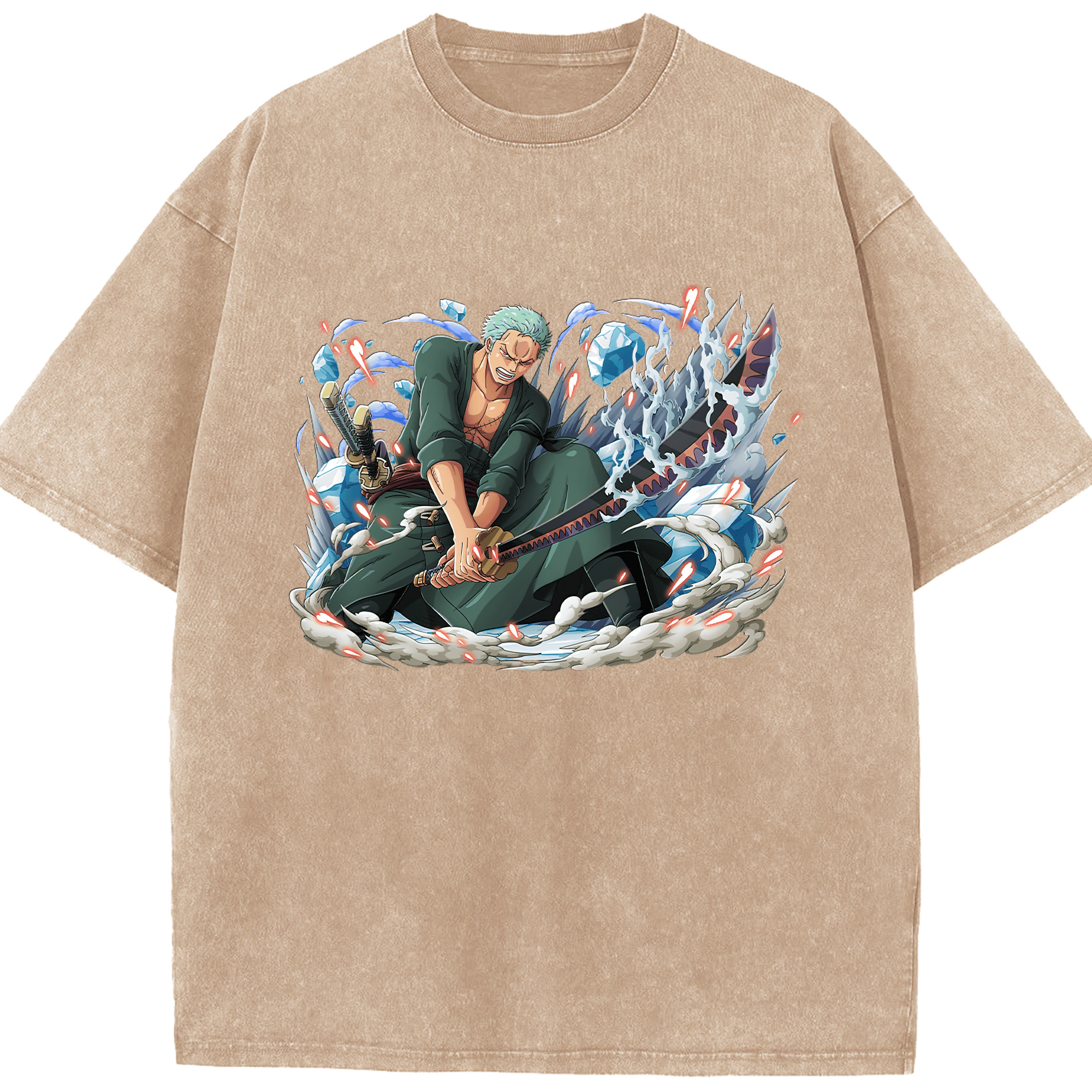 ワンピース ロロノア・ゾロ ONE PIECE Roronoa Zoro 綿100% ヴィンテージ風 半袖Tシャツ（フロントプリント）