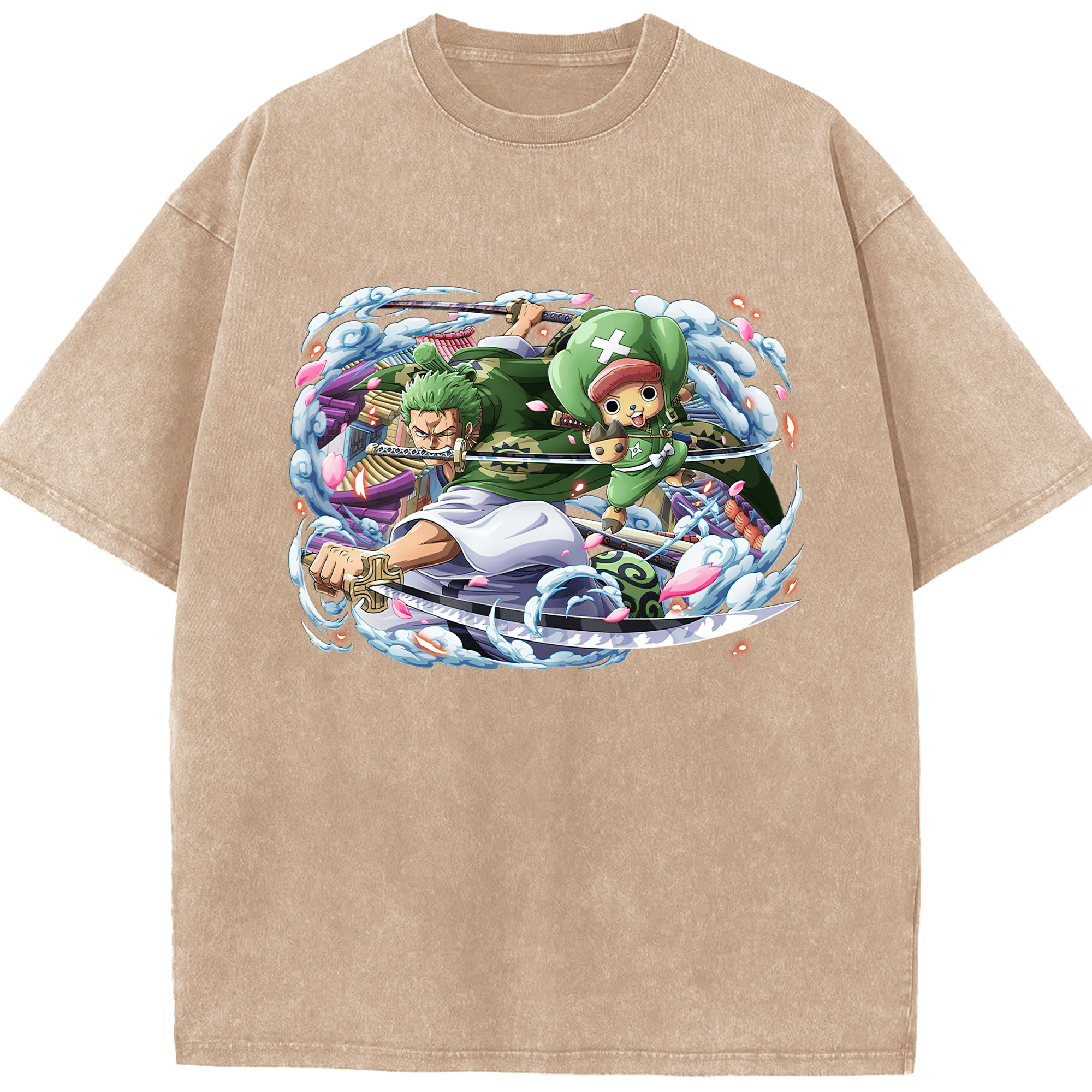ワンピース ロロノア・ゾロ ONE PIECE Roronoa Zoro 綿100% ヴィンテージ風 半袖Tシャツ（フロントプリント）