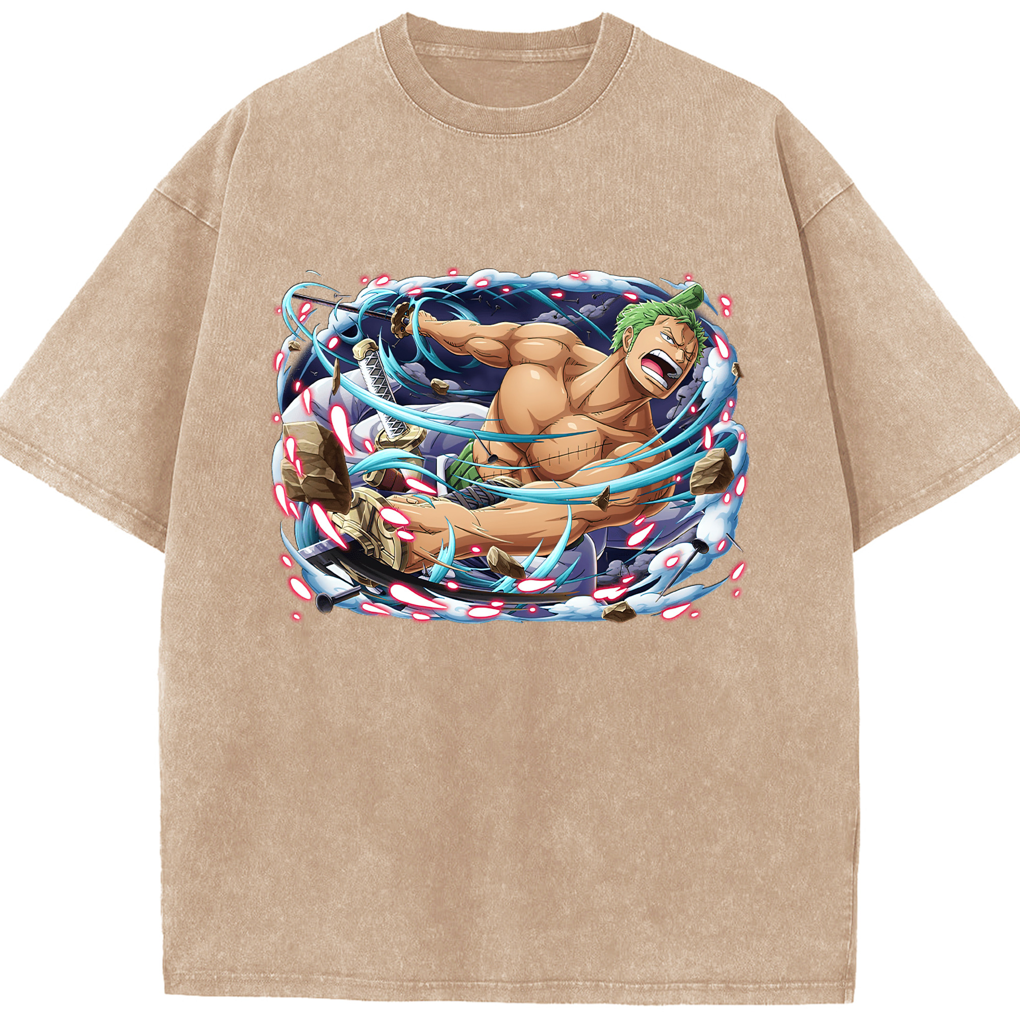 ワンピース ロロノア・ゾロ ONE PIECE Roronoa Zoro 綿100% ヴィンテージ風 半袖Tシャツ（フロントプリント）