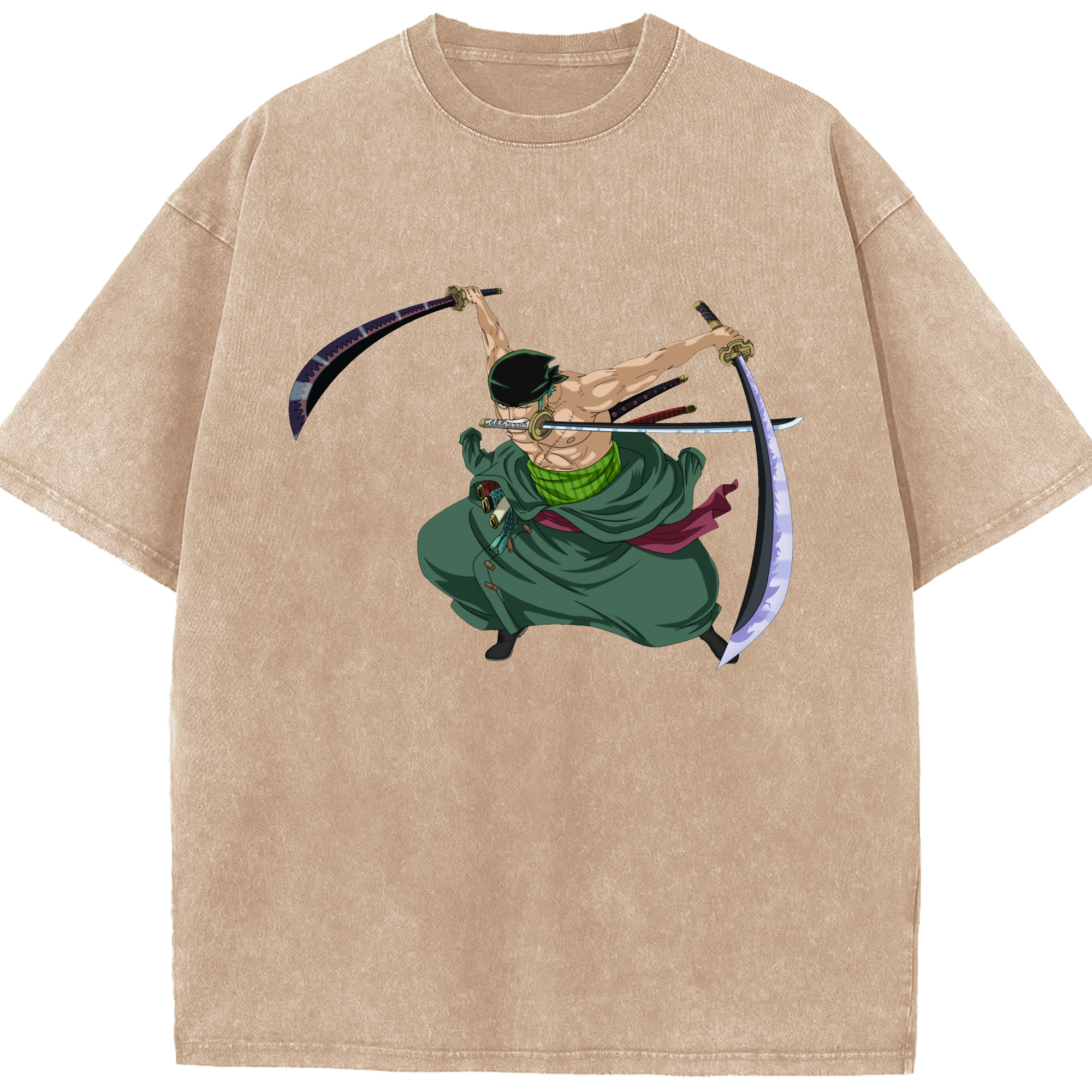 ワンピース ロロノア・ゾロ ONE PIECE Roronoa Zoro 綿100% ヴィンテージ風 半袖Tシャツ（フロントプリント）