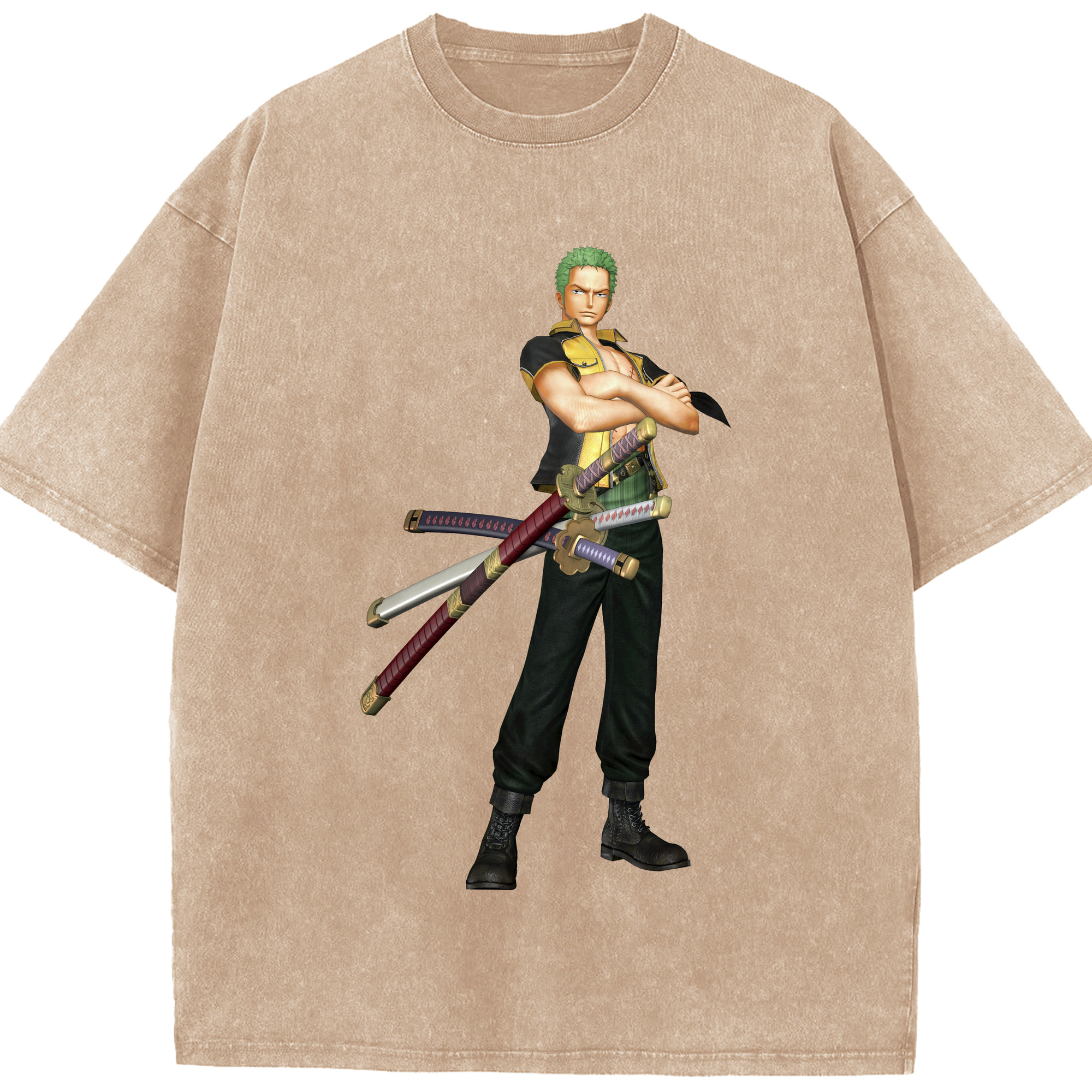 ワンピース ロロノア・ゾロ ONE PIECE Roronoa Zoro 綿100% ヴィンテージ風 半袖Tシャツ（フロントプリント）