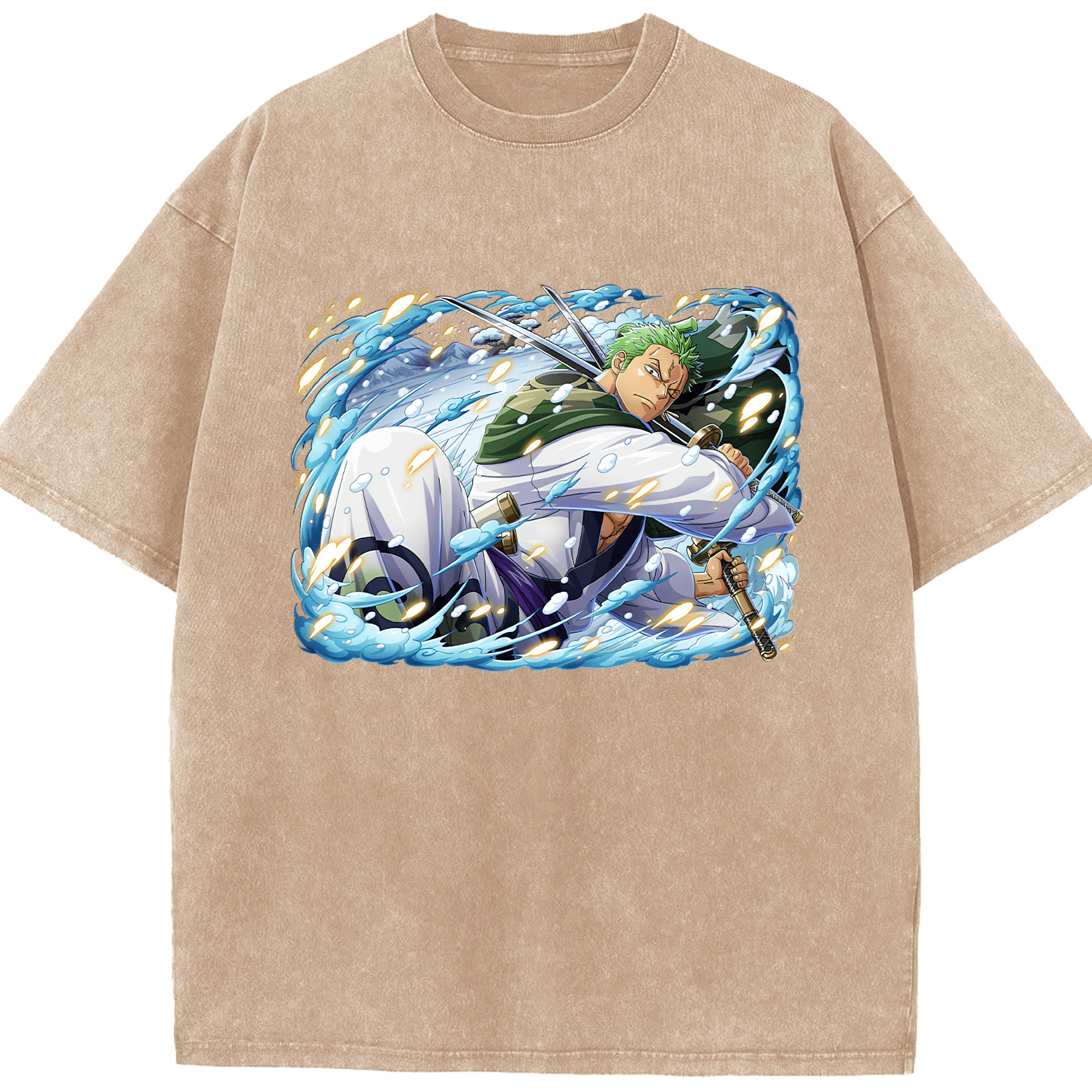 ワンピース ロロノア・ゾロ ONE PIECE Roronoa Zoro 綿100% ヴィンテージ風 半袖Tシャツ（フロントプリント）