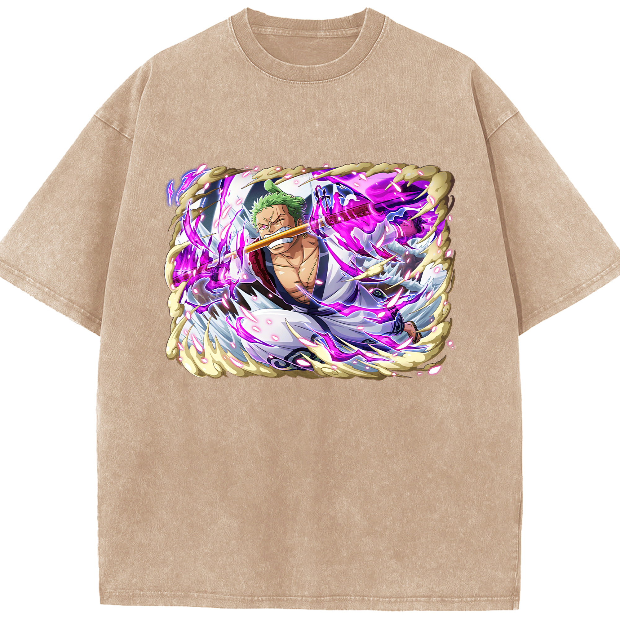 ワンピース ロロノア・ゾロ ONE PIECE Roronoa Zoro 綿100% ヴィンテージ風 半袖Tシャツ（フロントプリント）