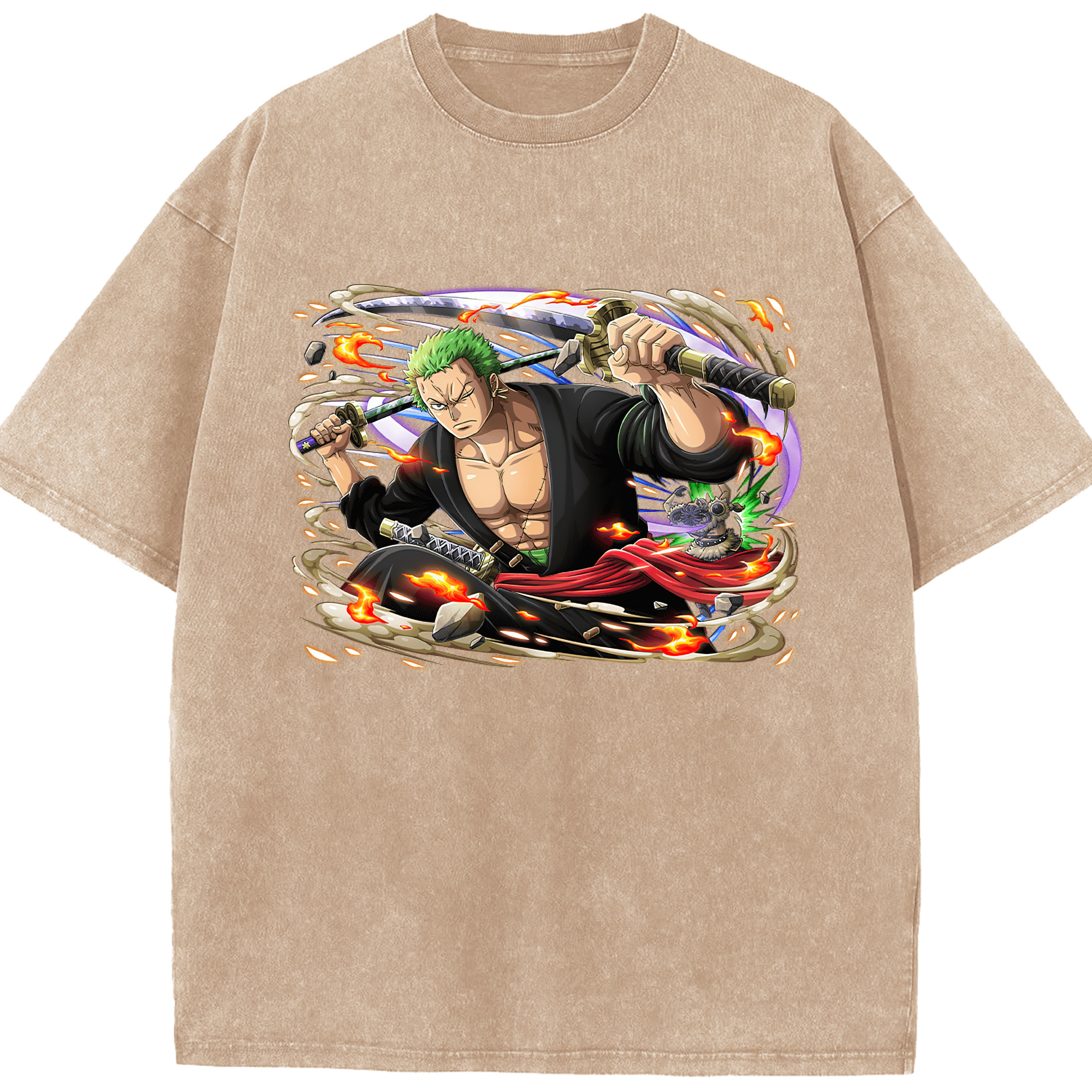 ワンピース ロロノア・ゾロ ONE PIECE Roronoa Zoro 綿100% ヴィンテージ風 半袖Tシャツ（フロントプリント）