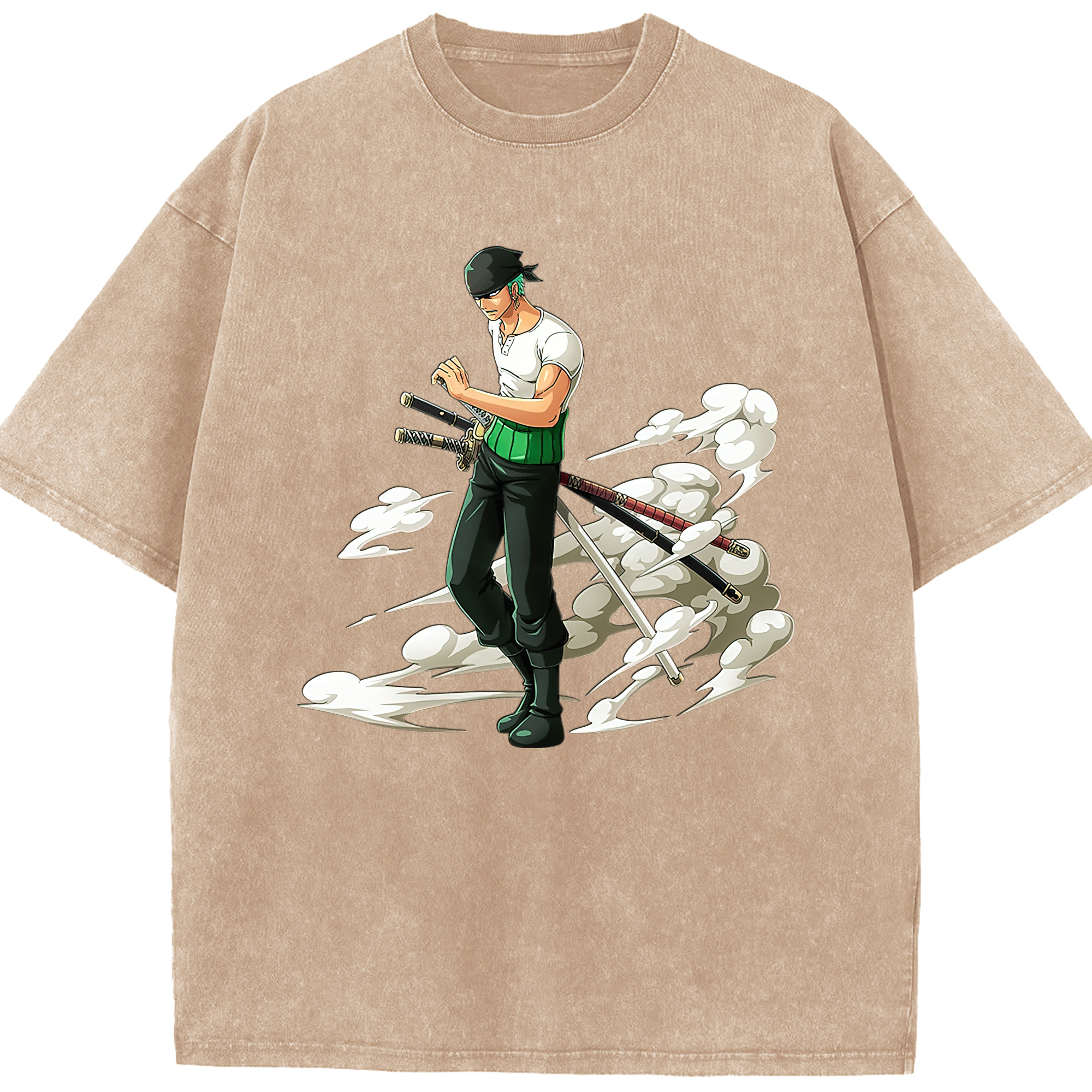 ワンピース ロロノア・ゾロ ONE PIECE Roronoa Zoro 綿100% ヴィンテージ風 半袖Tシャツ（フロントプリント）