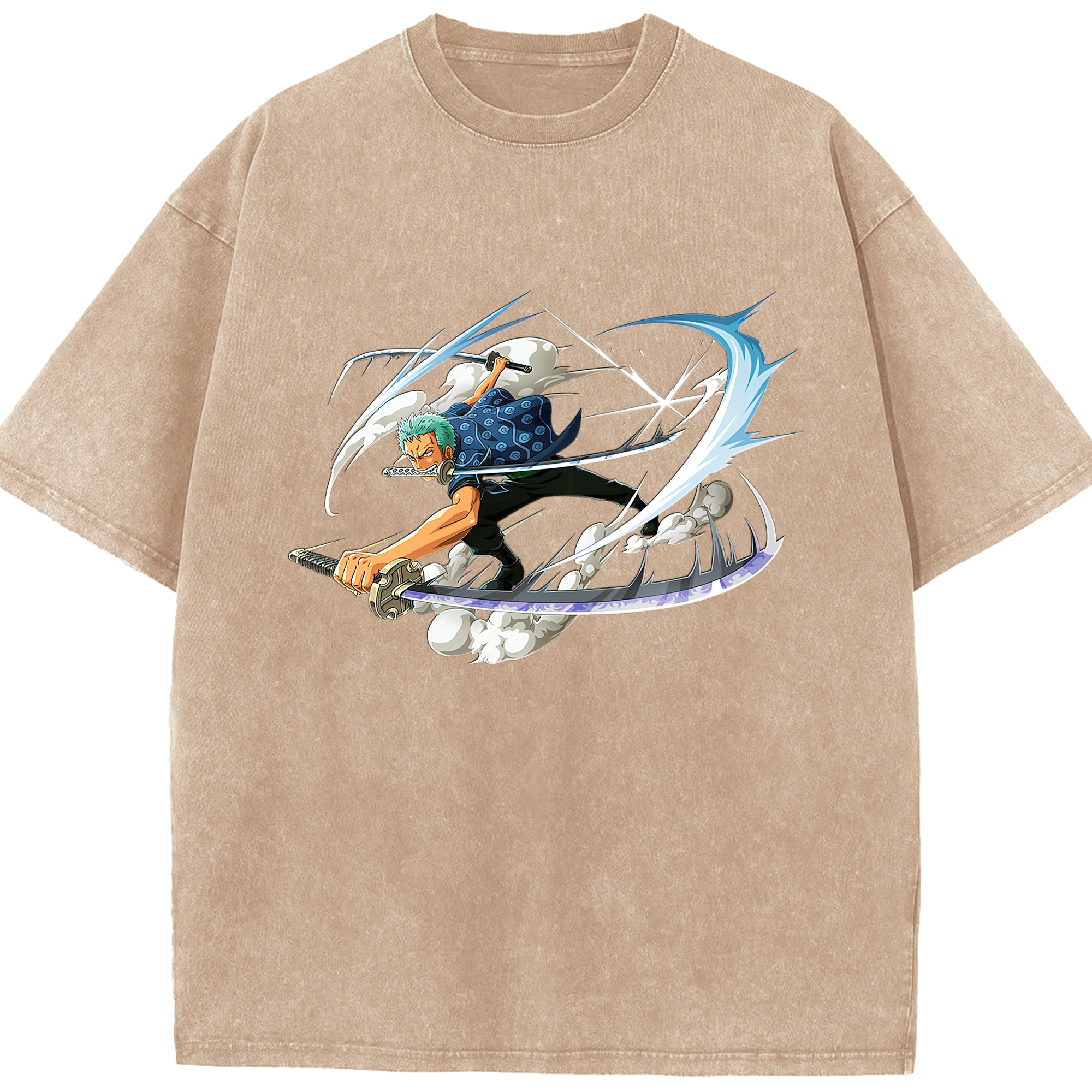 ワンピース ロロノア・ゾロ ONE PIECE Roronoa Zoro 綿100% ヴィンテージ風 半袖Tシャツ（フロントプリント）