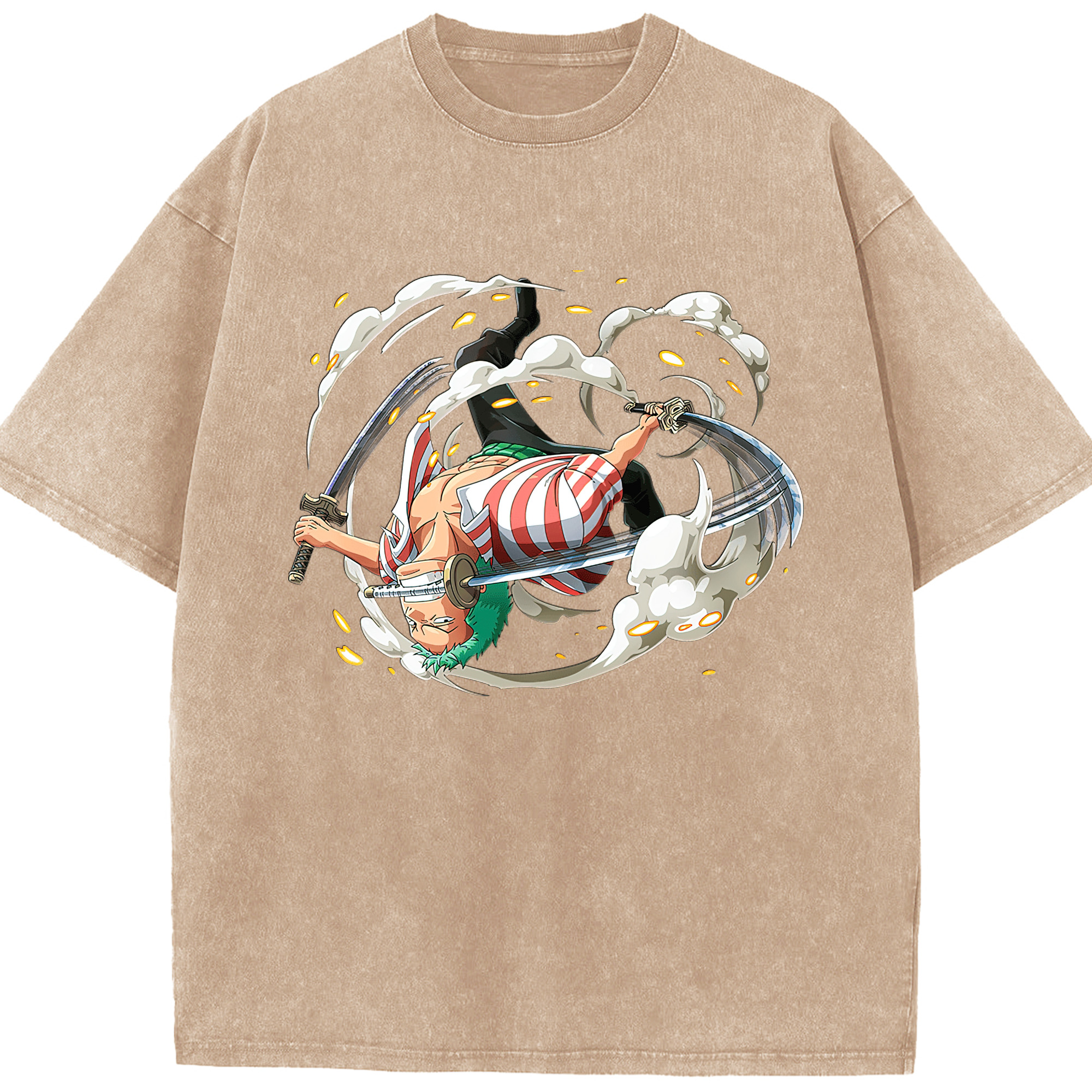 ワンピース ロロノア・ゾロ ONE PIECE Roronoa Zoro 綿100% ヴィンテージ風 半袖Tシャツ（フロントプリント）
