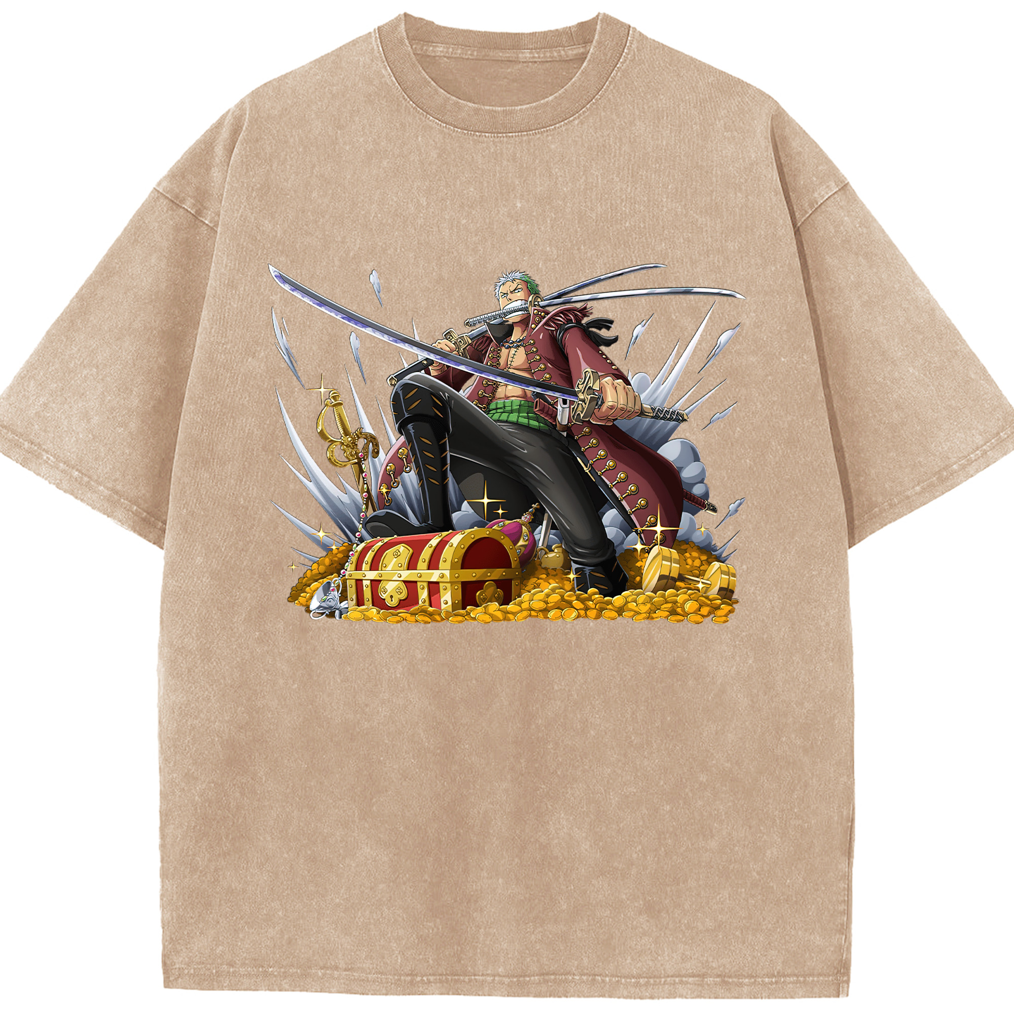 ワンピース ロロノア・ゾロ ONE PIECE Roronoa Zoro 綿100% ヴィンテージ風 半袖Tシャツ（フロントプリント）