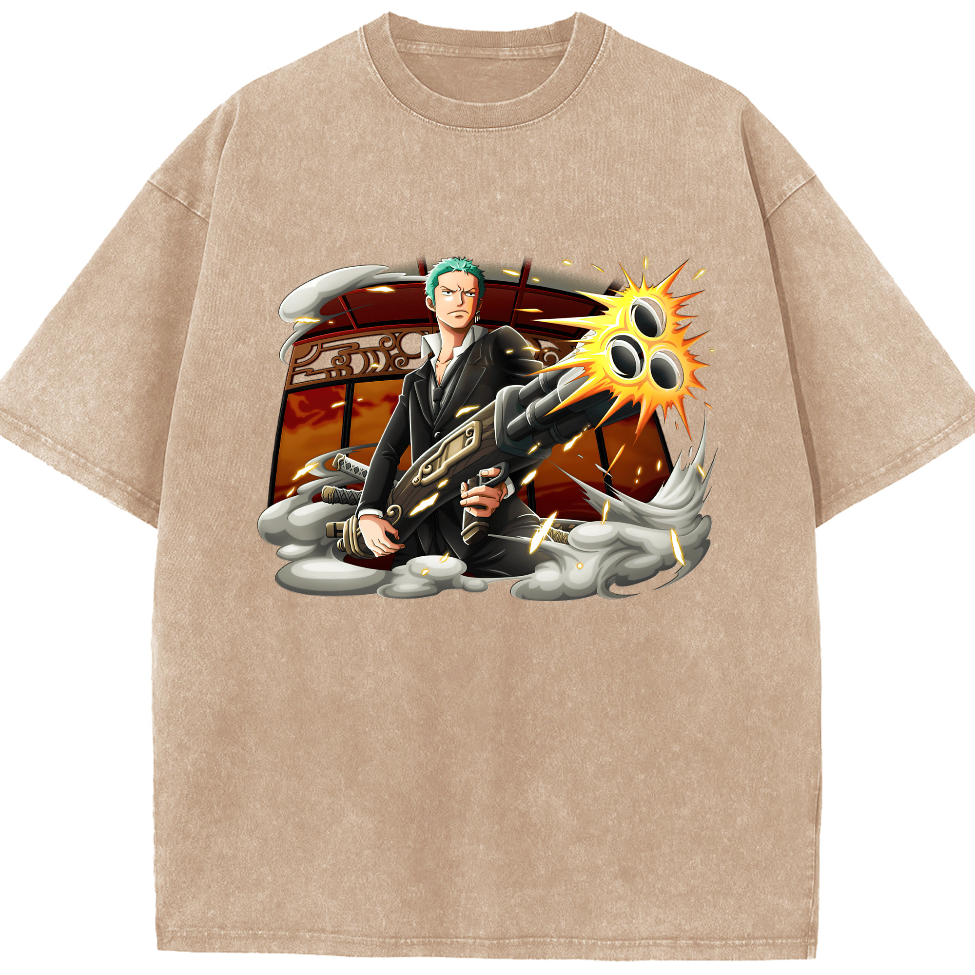 ワンピース ロロノア・ゾロ ONE PIECE Roronoa Zoro 綿100% ヴィンテージ風 半袖Tシャツ（フロントプリント）