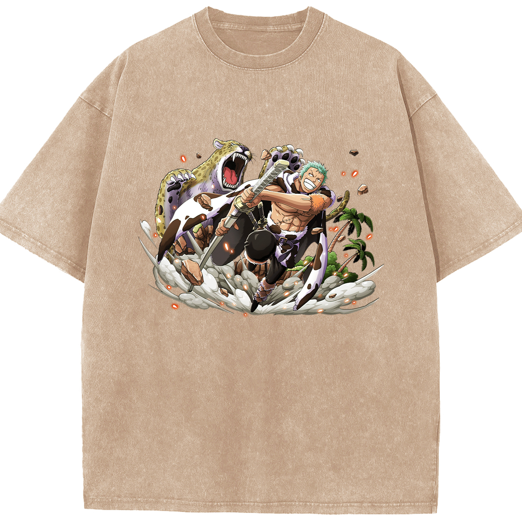 ワンピース ロロノア・ゾロ ONE PIECE Roronoa Zoro 綿100% ヴィンテージ風 半袖Tシャツ（フロントプリント）