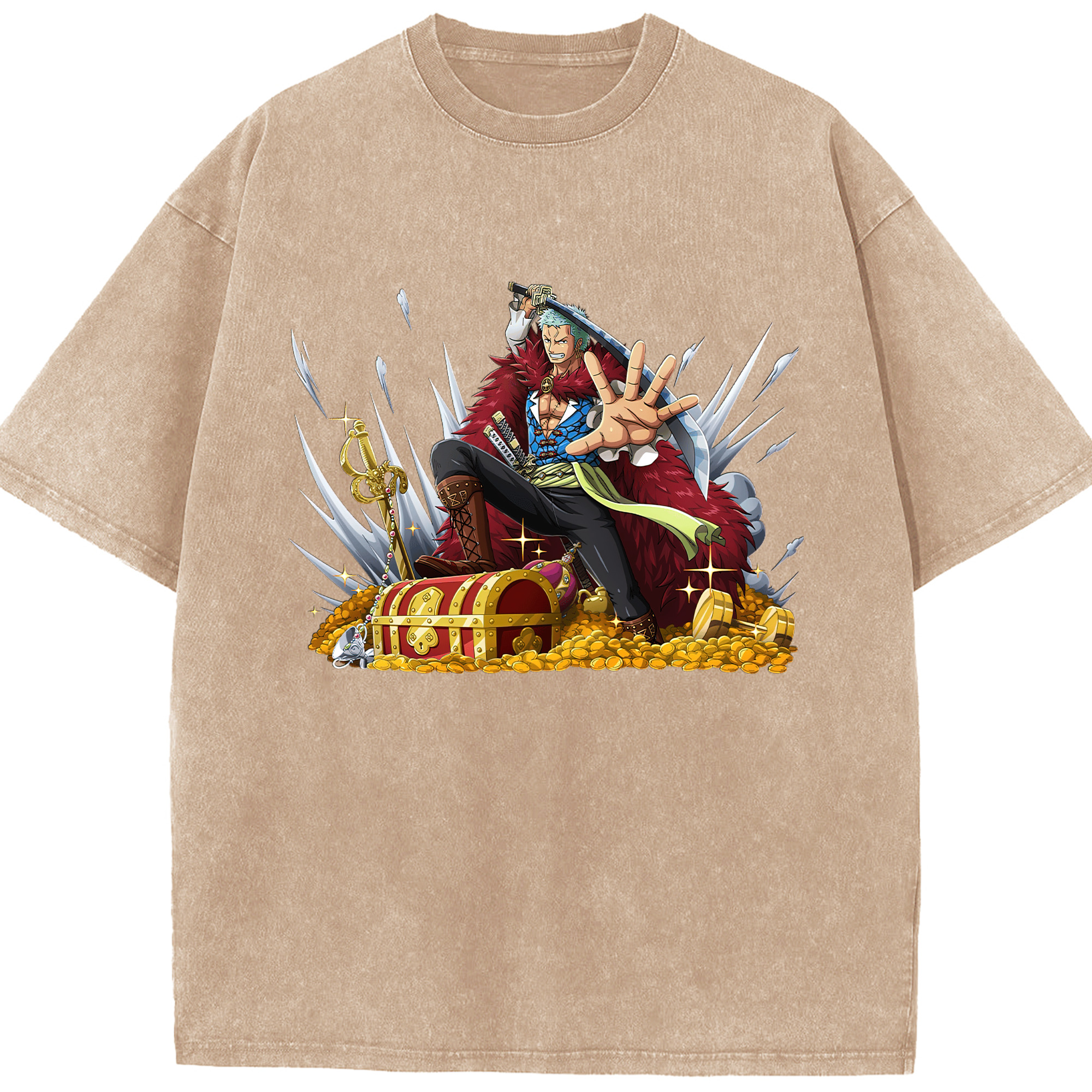 ワンピース ロロノア・ゾロ ONE PIECE Roronoa Zoro 綿100% ヴィンテージ風 半袖Tシャツ（フロントプリント）