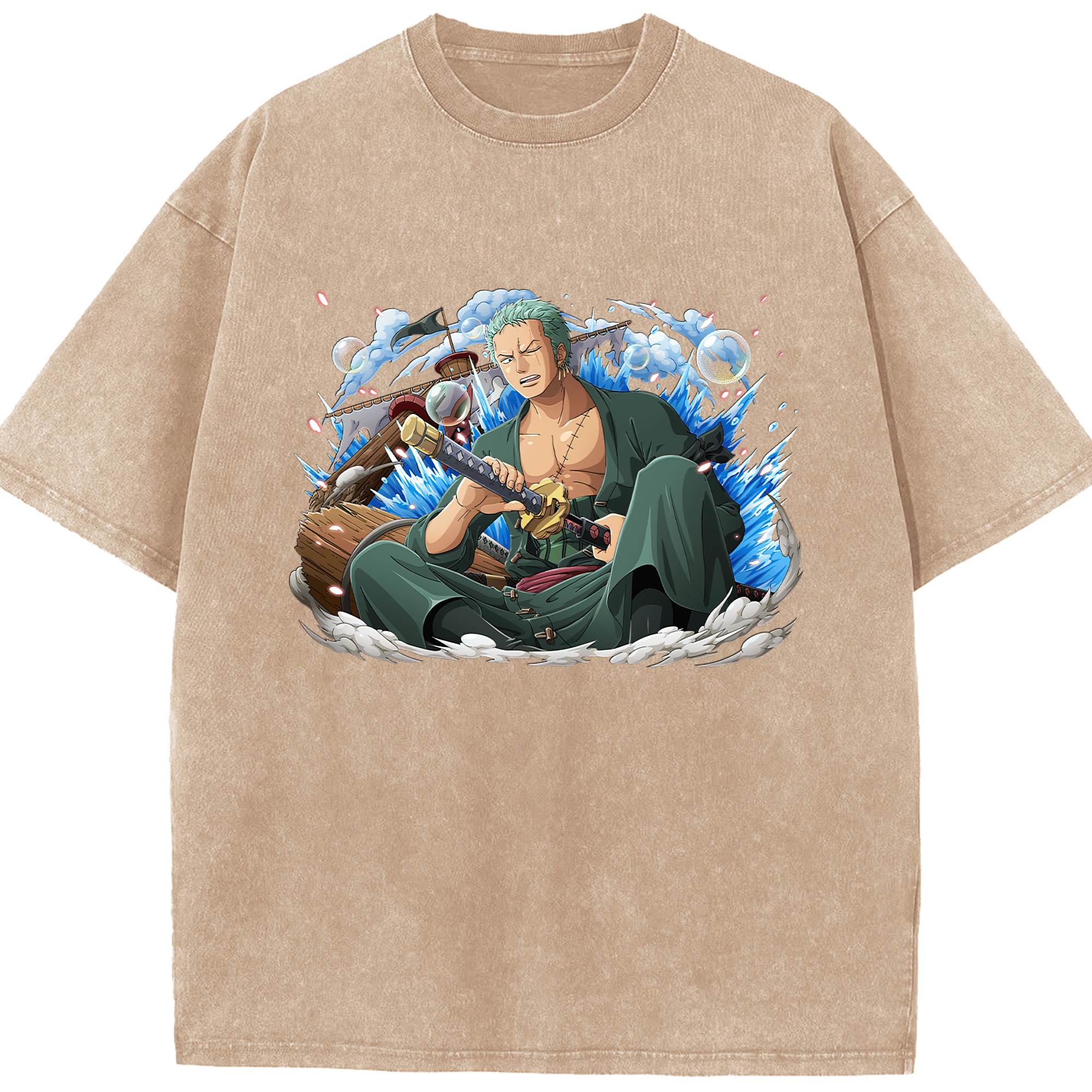 ワンピース ロロノア・ゾロ ONE PIECE Roronoa Zoro 綿100% ヴィンテージ風 半袖Tシャツ（フロントプリント）