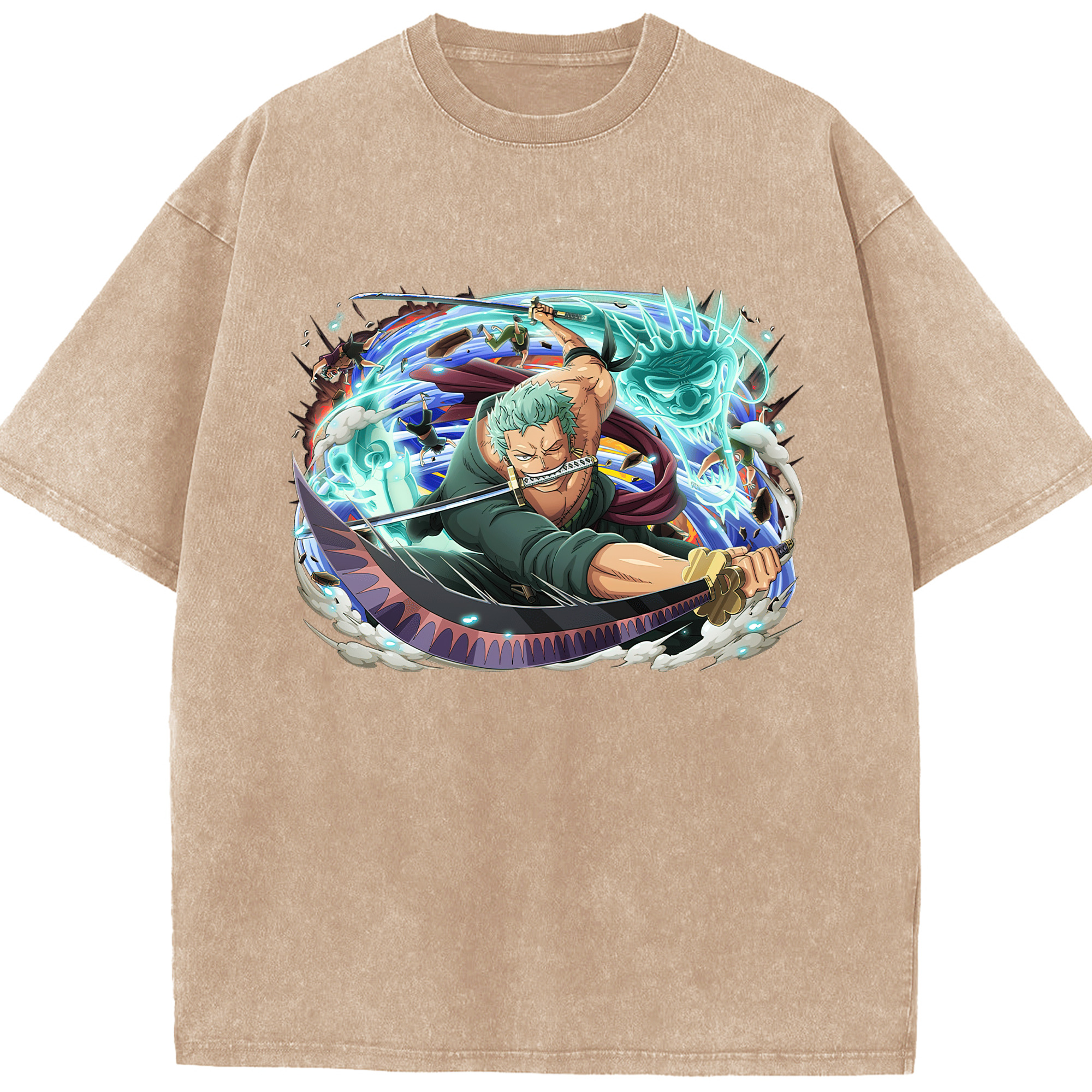 ワンピース ロロノア・ゾロ ONE PIECE Roronoa Zoro 綿100% ヴィンテージ風 半袖Tシャツ（フロントプリント）