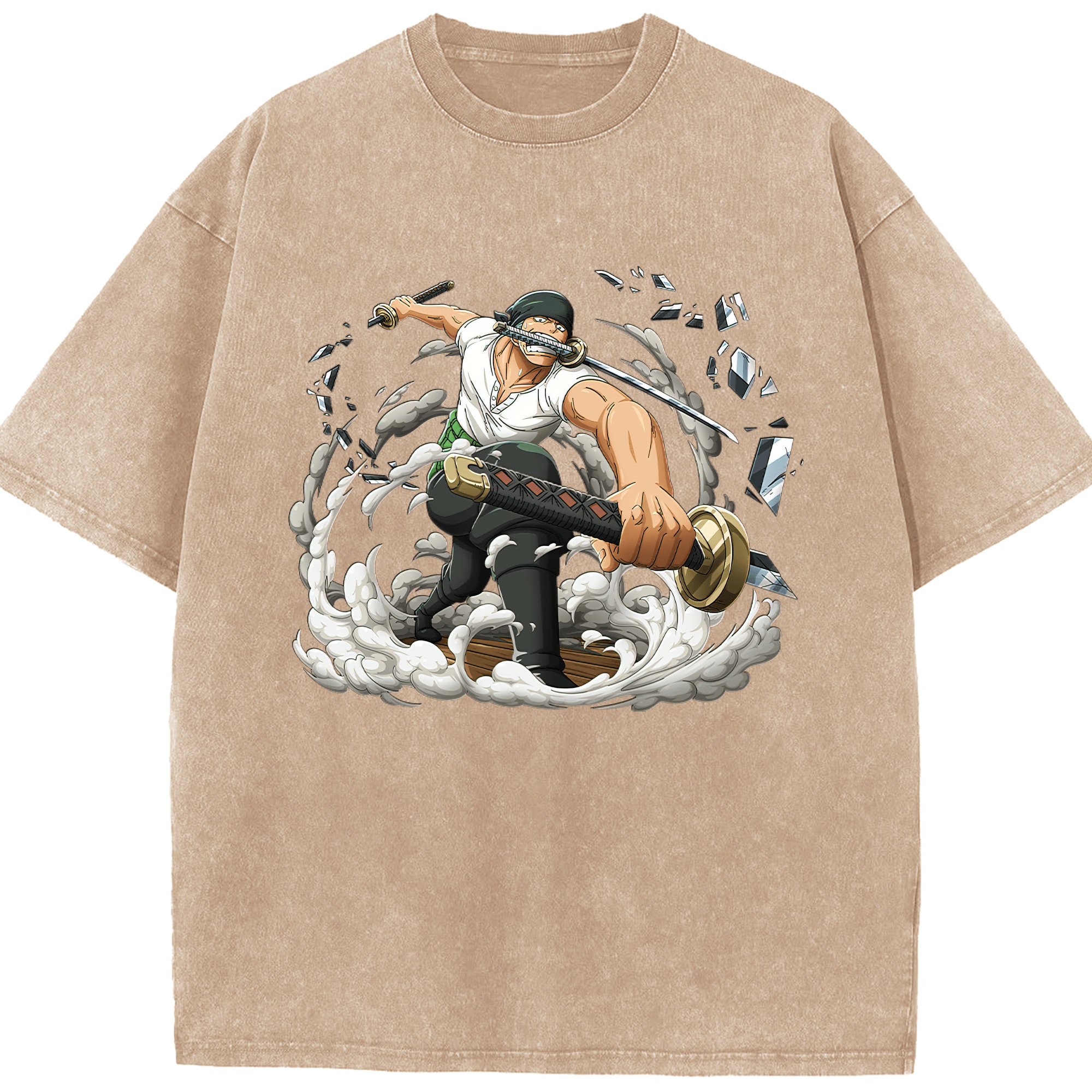 ワンピース ロロノア・ゾロ ONE PIECE Roronoa Zoro 綿100% ヴィンテージ風 半袖Tシャツ（フロントプリント）