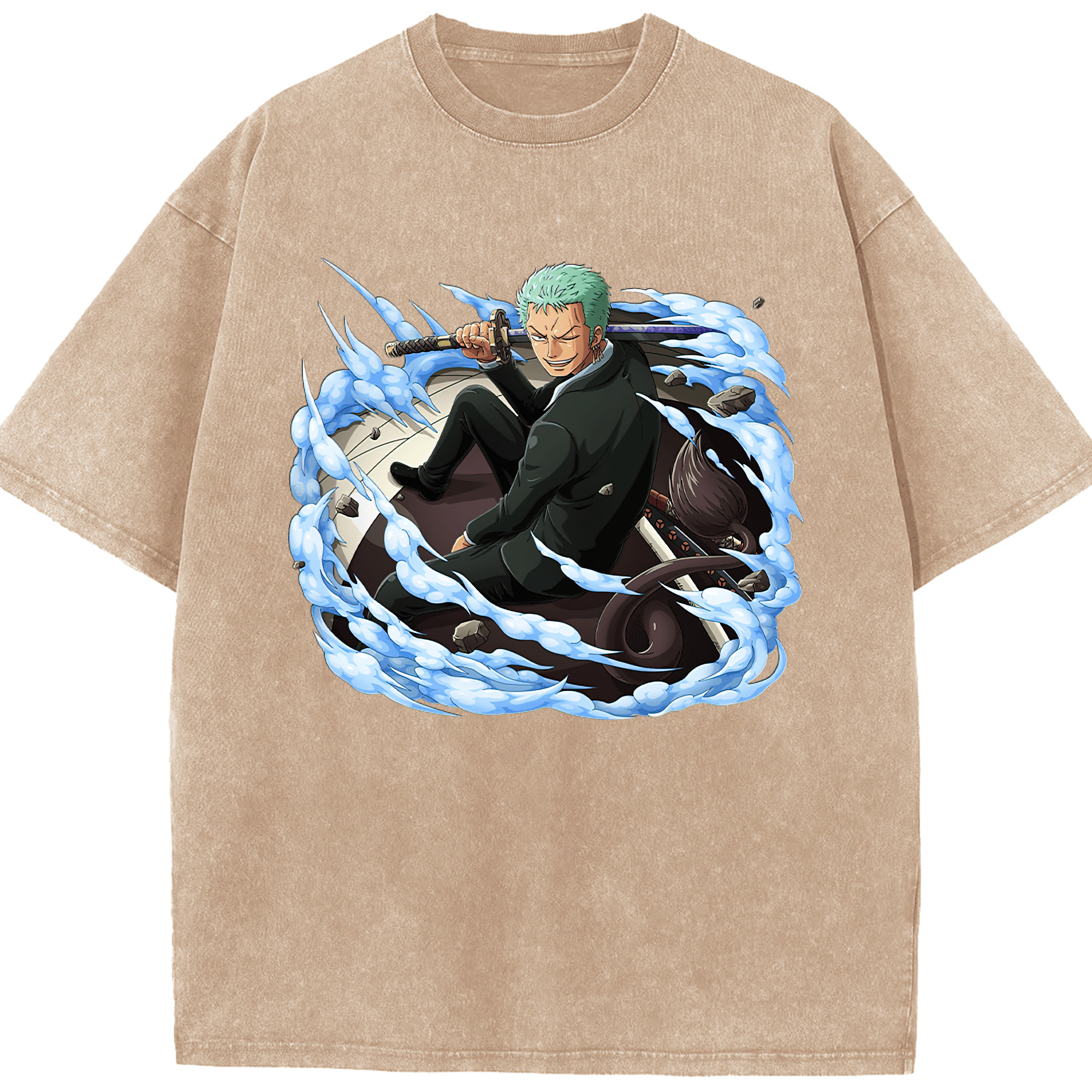 ワンピース ロロノア・ゾロ ONE PIECE Roronoa Zoro 綿100% ヴィンテージ風 半袖Tシャツ（フロントプリント）