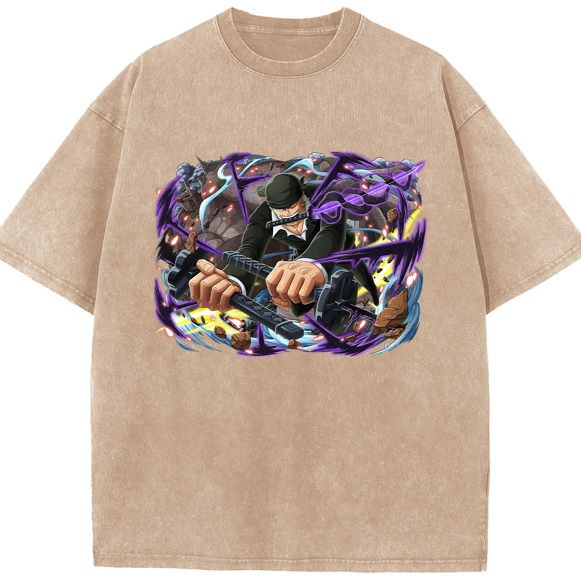 ワンピース ロロノア・ゾロ ONE PIECE Roronoa Zoro 綿100% ヴィンテージ風 半袖Tシャツ（フロントプリント）