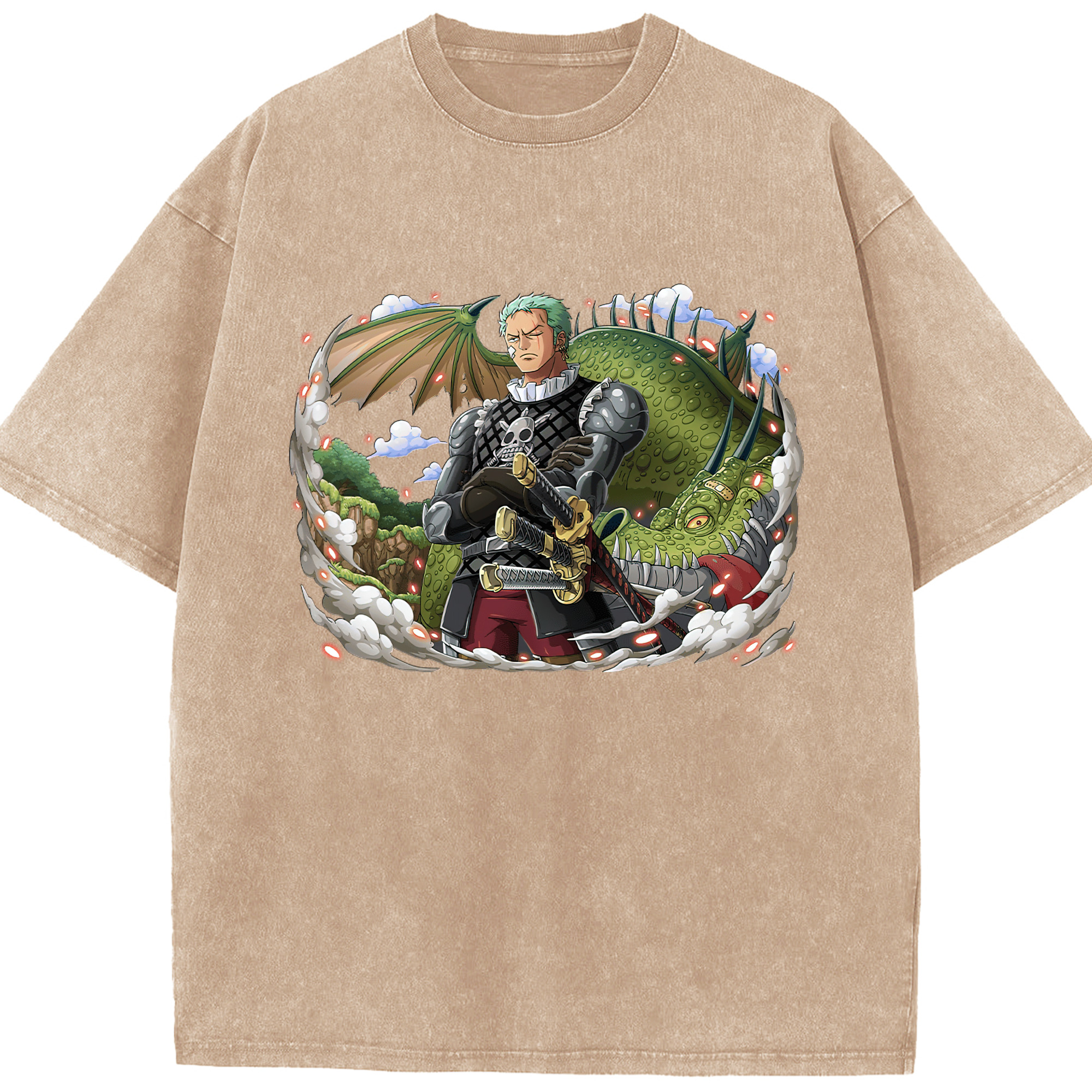 ワンピース ロロノア・ゾロ ONE PIECE Roronoa Zoro 綿100% ヴィンテージ風 半袖Tシャツ（フロントプリント）