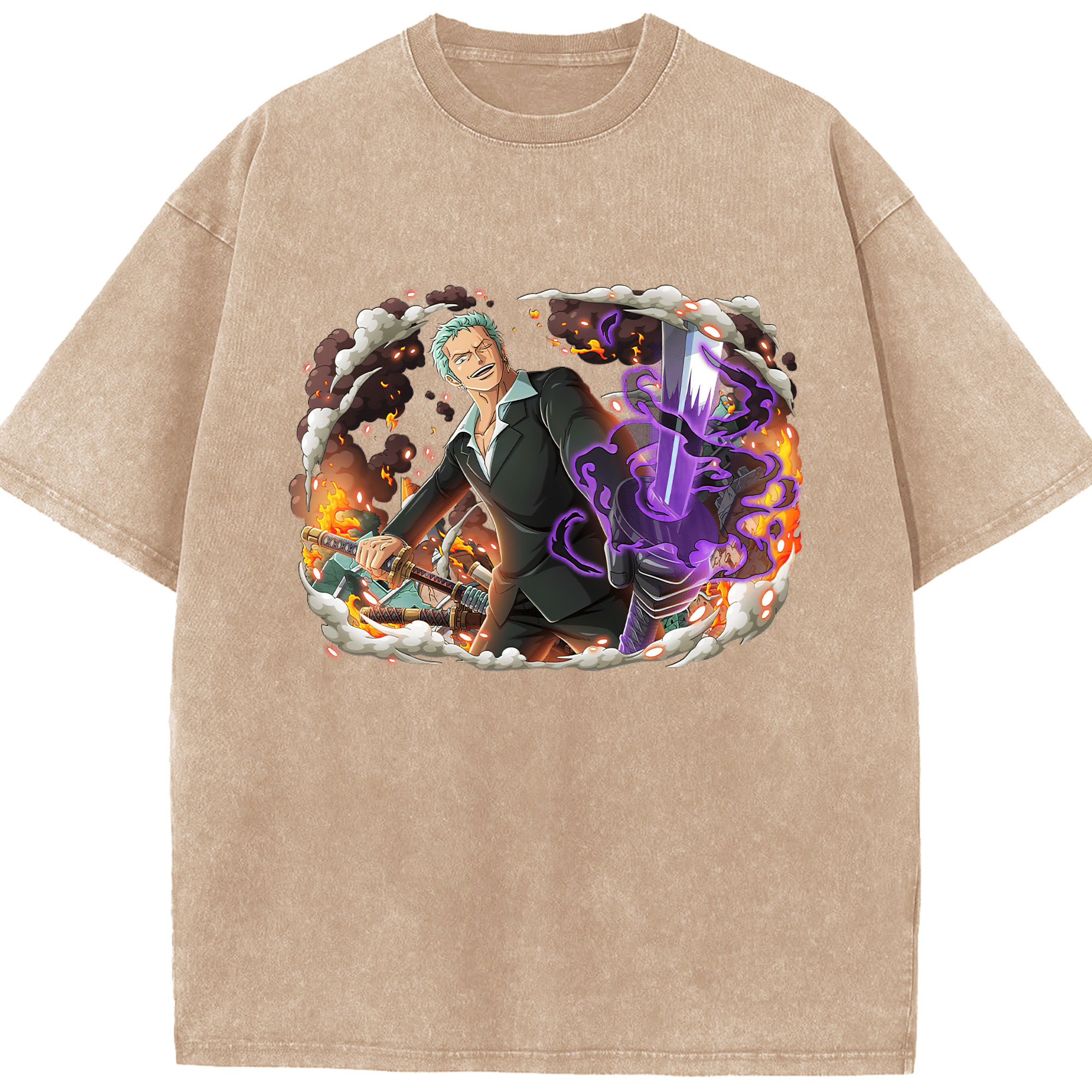ワンピース ロロノア・ゾロ ONE PIECE Roronoa Zoro 綿100% ヴィンテージ風 半袖Tシャツ（フロントプリント）