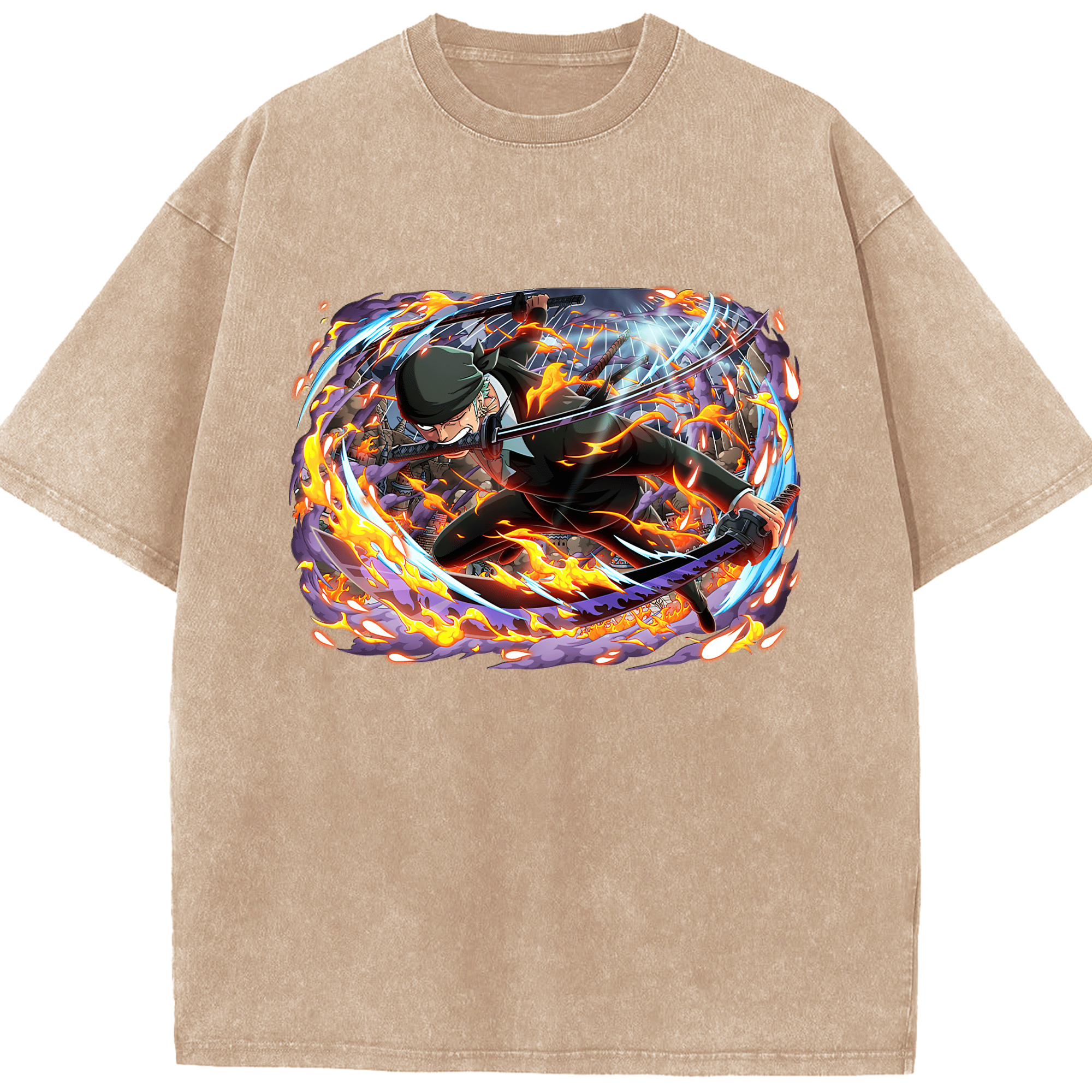 ワンピース ロロノア・ゾロ ONE PIECE Roronoa Zoro 綿100% ヴィンテージ風 半袖Tシャツ（フロントプリント）