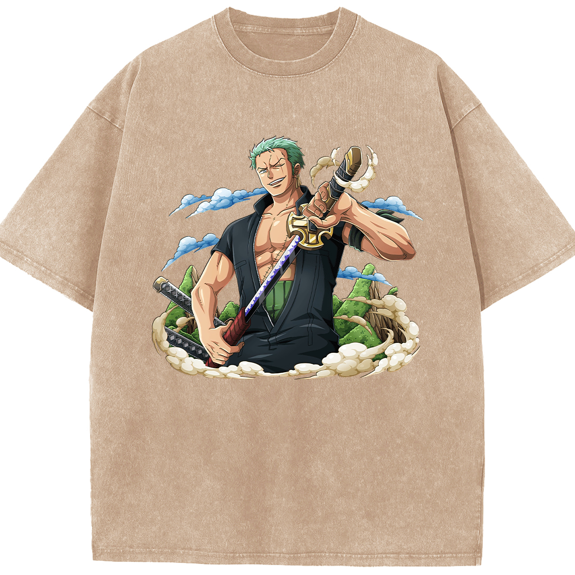 ワンピース ロロノア・ゾロ ONE PIECE Roronoa Zoro 綿100% ヴィンテージ風 半袖Tシャツ（フロントプリント）