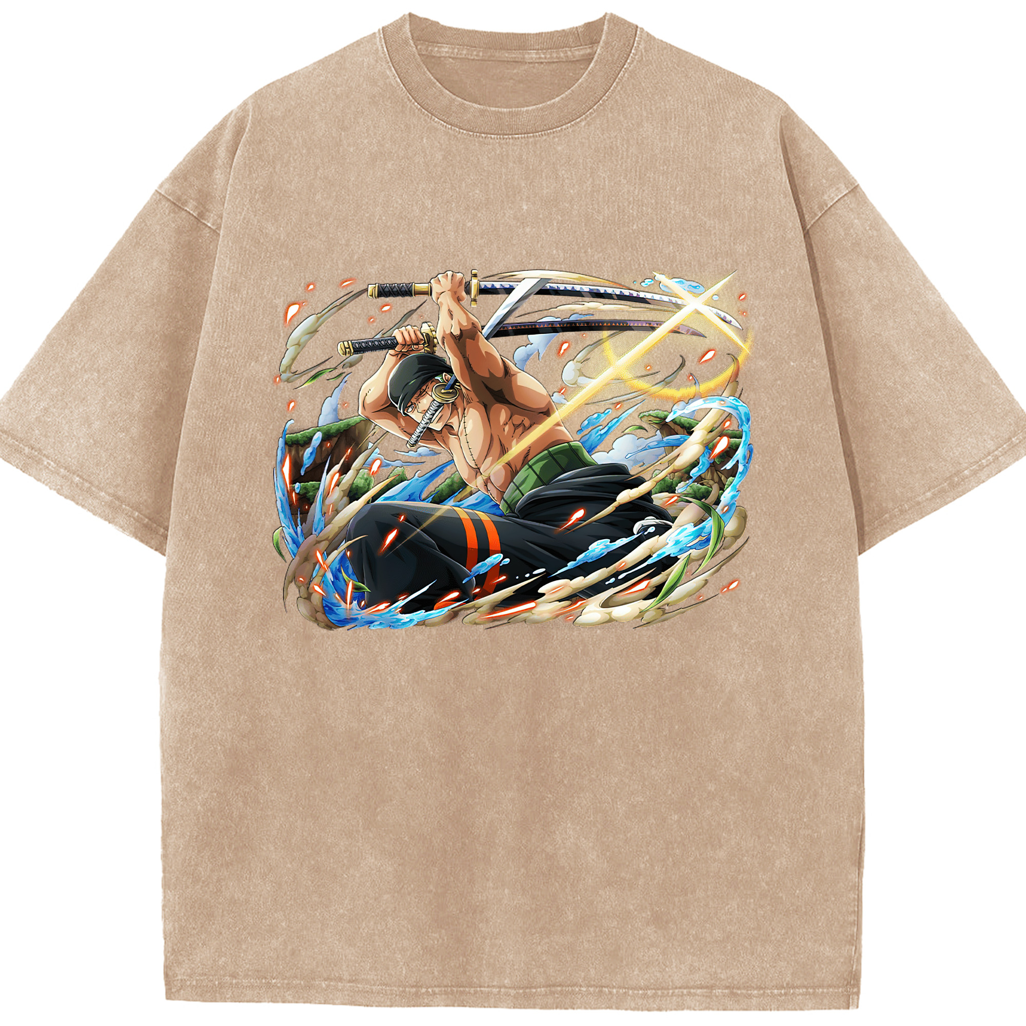 ワンピース ロロノア・ゾロ ONE PIECE Roronoa Zoro 綿100% ヴィンテージ風 半袖Tシャツ（フロントプリント）