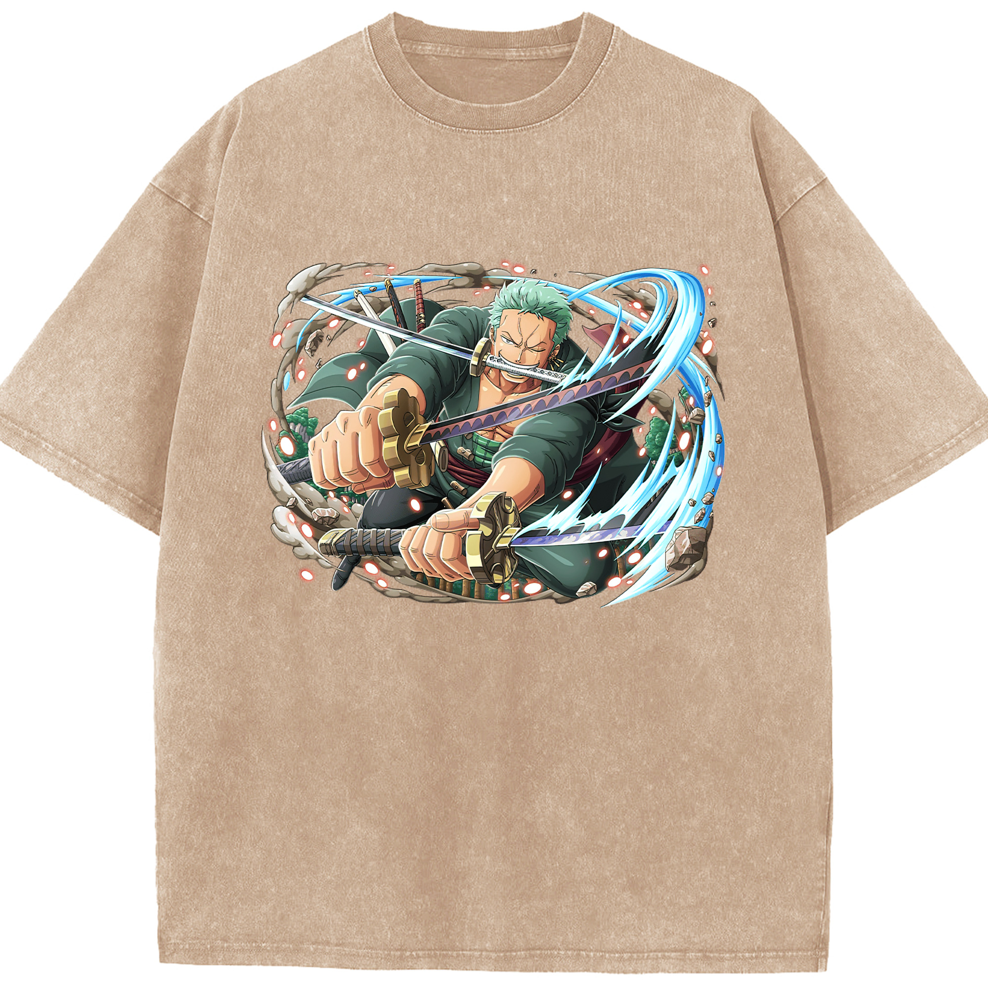（画像用） ワンピース ロロノア・ゾロ ONE PIECE Roronoa Zoro 綿100% ヴィンテージ風 半袖Tシャツ（フロントプリント）