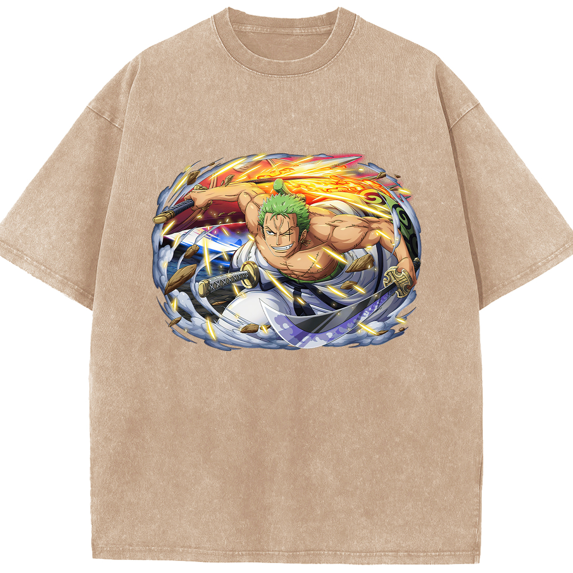 ワンピース ロロノア・ゾロ ONE PIECE Roronoa Zoro 綿100% ヴィンテージ風 半袖Tシャツ（フロントプリント）