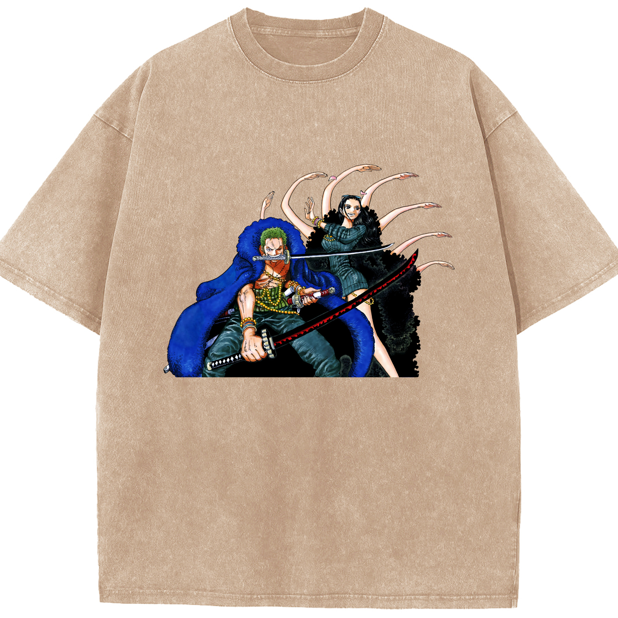 ワンピース ロロノア・ゾロ ONE PIECE Roronoa Zoro 綿100% ヴィンテージ風 半袖Tシャツ（フロントプリント）