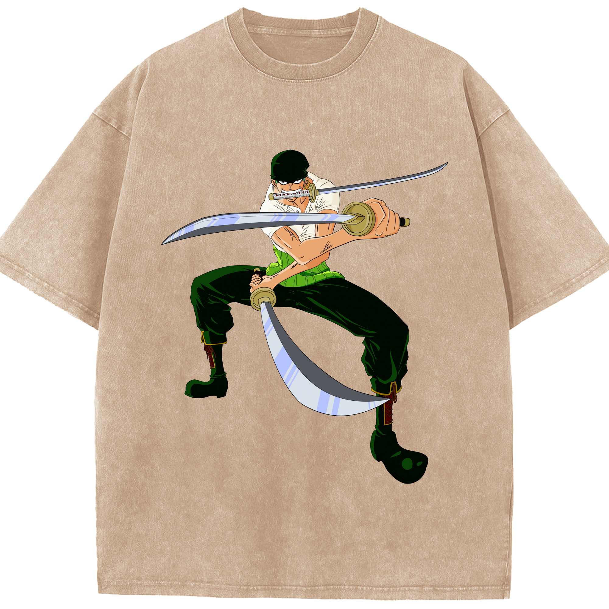 ワンピース ロロノア・ゾロ ONE PIECE Roronoa Zoro 綿100% ヴィンテージ風 半袖Tシャツ（フロントプリント）