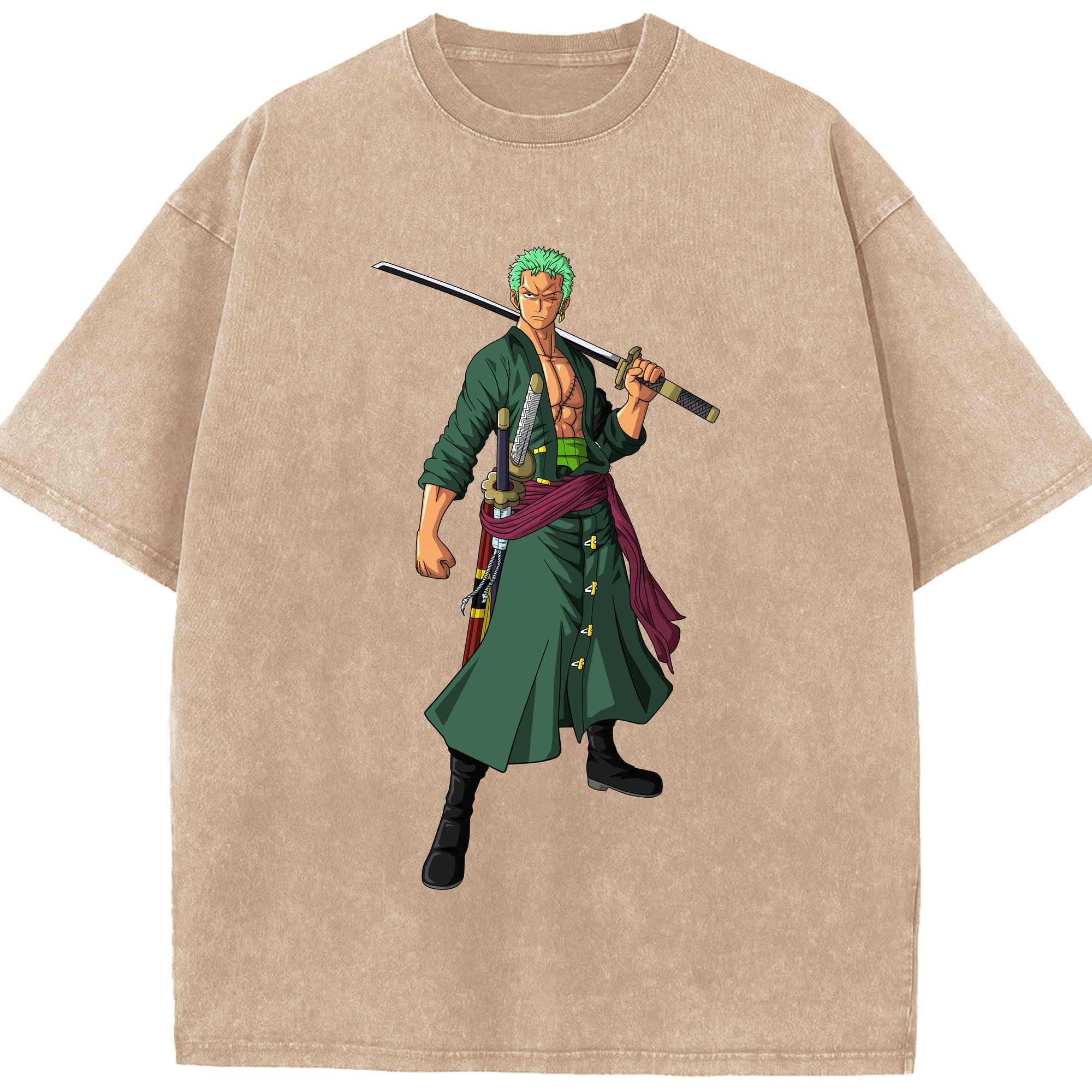 ワンピース ロロノア・ゾロ ONE PIECE Roronoa Zoro 綿100% ヴィンテージ風 半袖Tシャツ（フロントプリント）