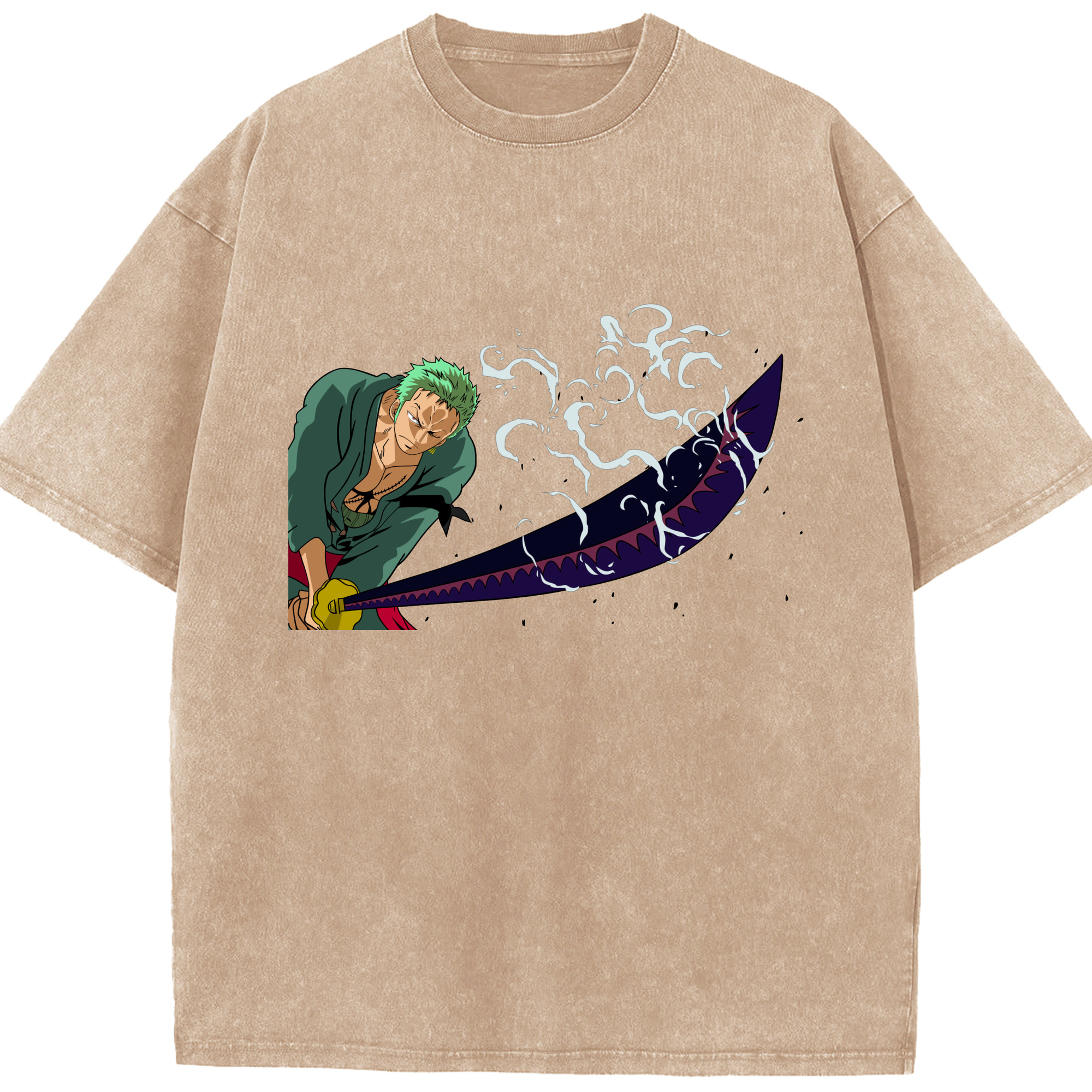 ワンピース ロロノア・ゾロ ONE PIECE Roronoa Zoro 綿100% ヴィンテージ風 半袖Tシャツ（フロントプリント）
