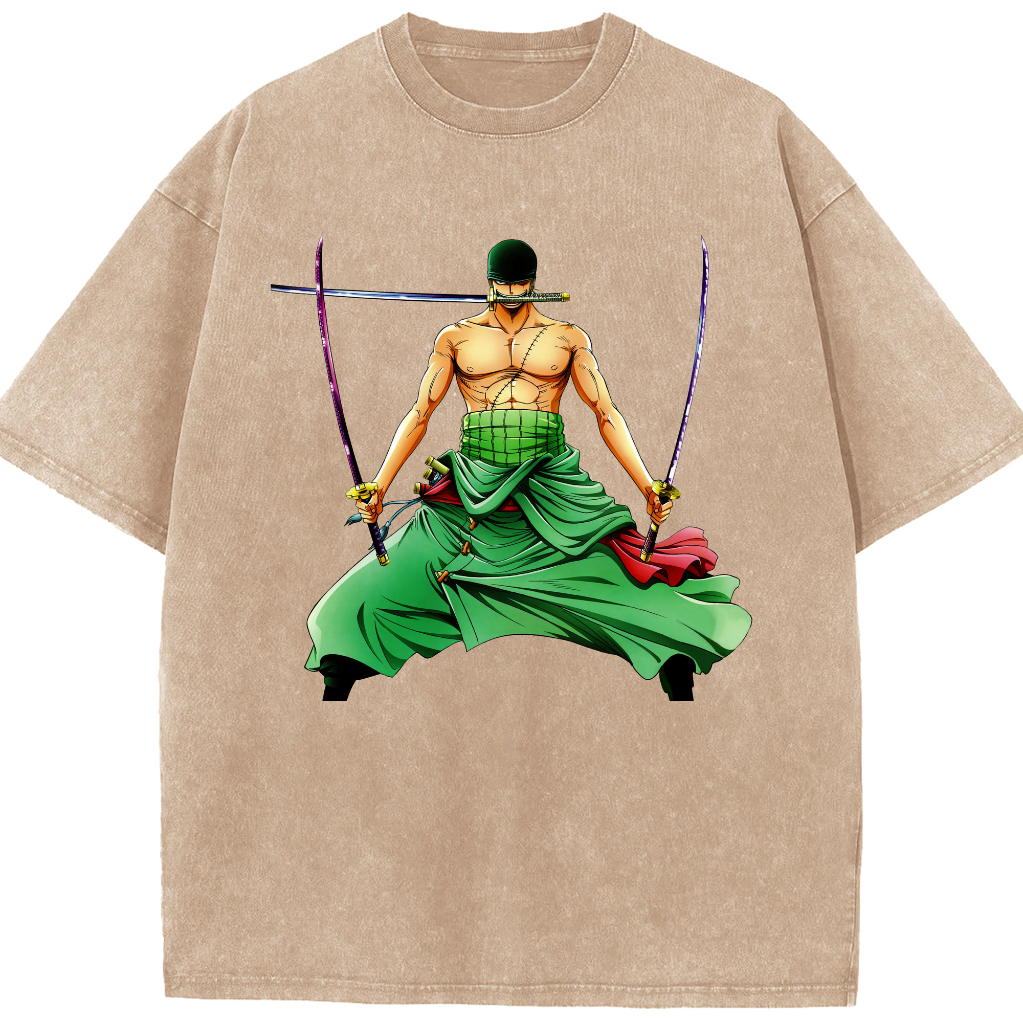 ワンピース ロロノア・ゾロ ONE PIECE Roronoa Zoro 綿100% ヴィンテージ風 半袖Tシャツ（フロントプリント）