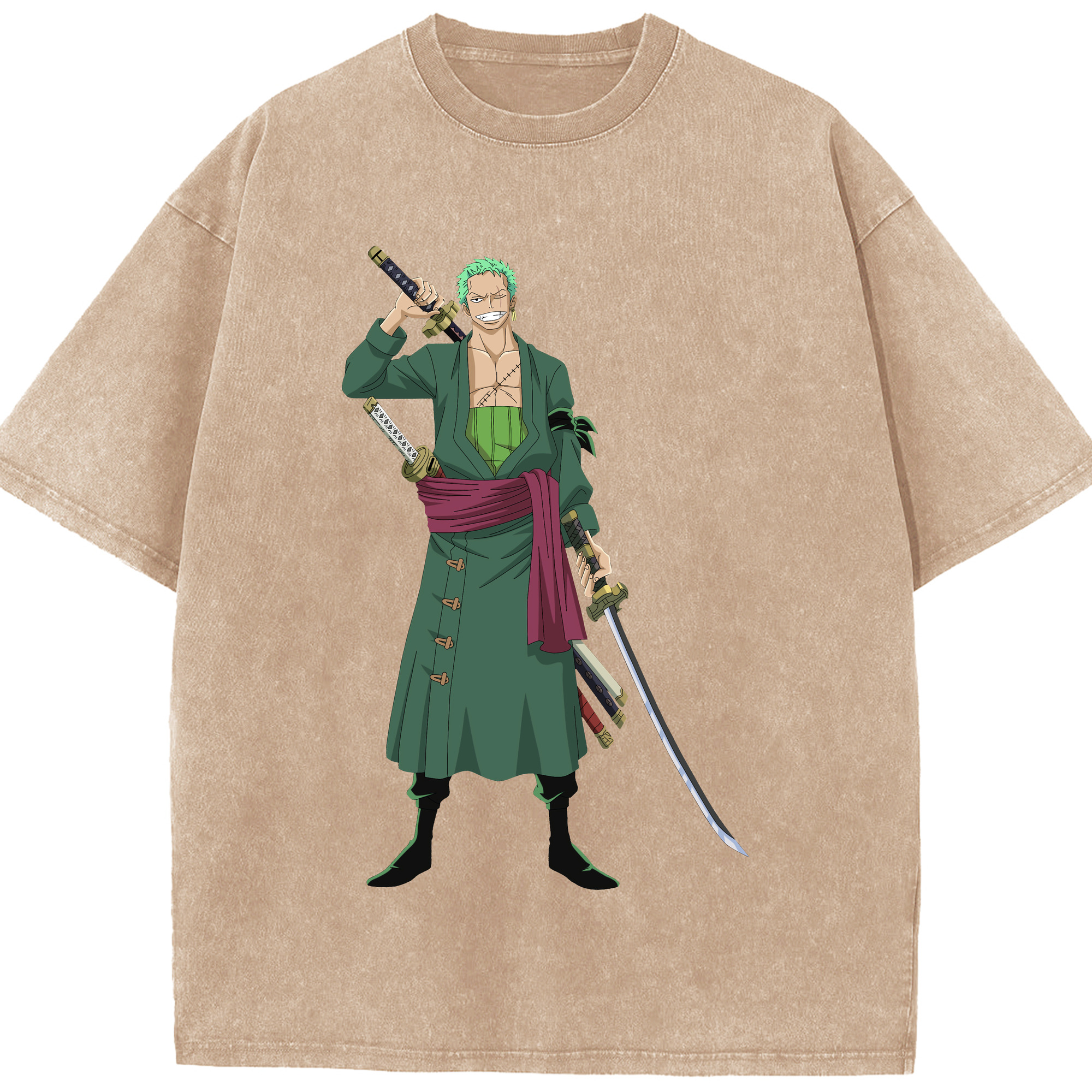 ワンピース ロロノア・ゾロ ONE PIECE Roronoa Zoro 綿100% ヴィンテージ風 半袖Tシャツ（フロントプリント）