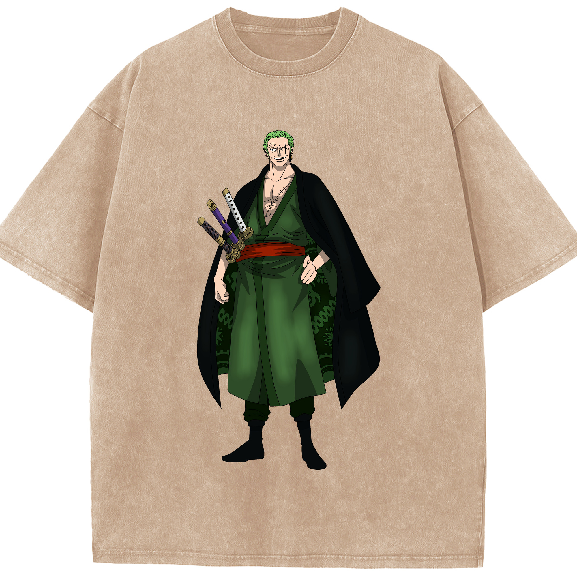 ワンピース ロロノア・ゾロ ONE PIECE Roronoa Zoro 綿100% ヴィンテージ風 半袖Tシャツ（フロントプリント）
