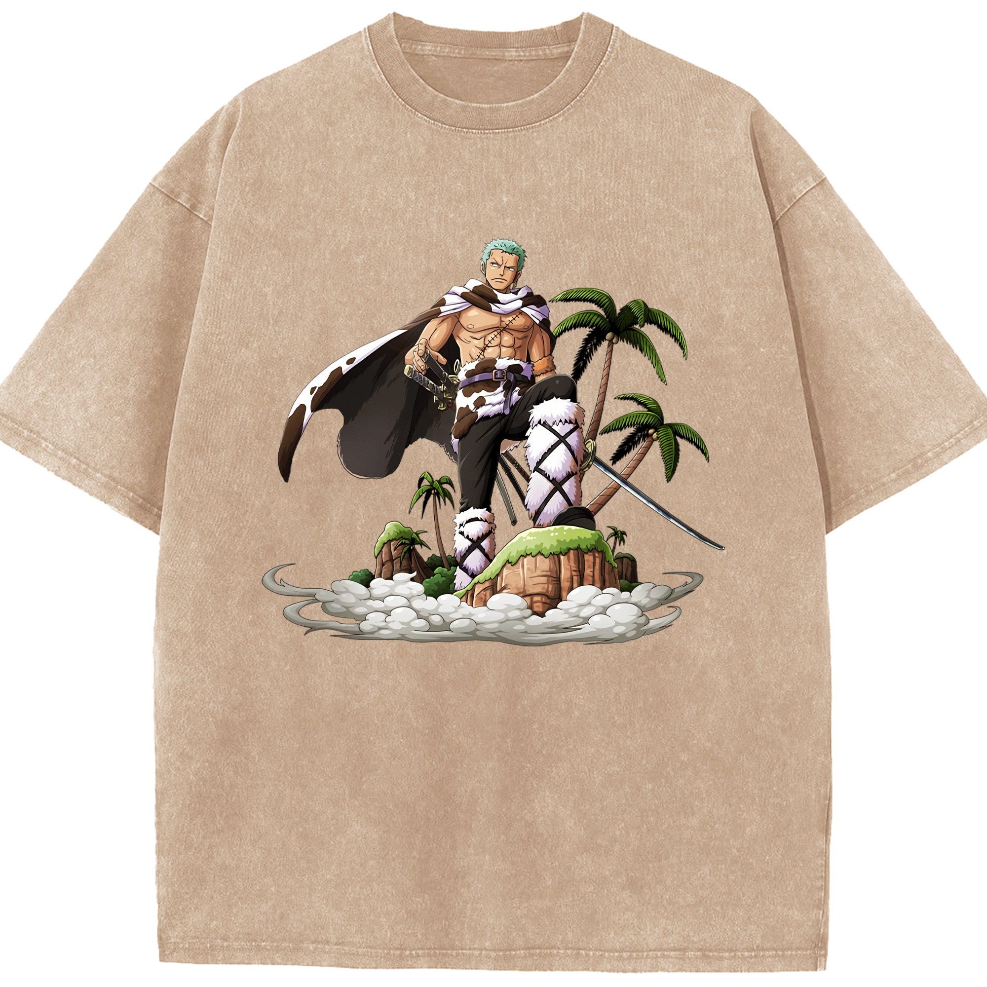 ワンピース ロロノア・ゾロ ONE PIECE Roronoa Zoro 綿100% ヴィンテージ風 半袖Tシャツ（フロントプリント）