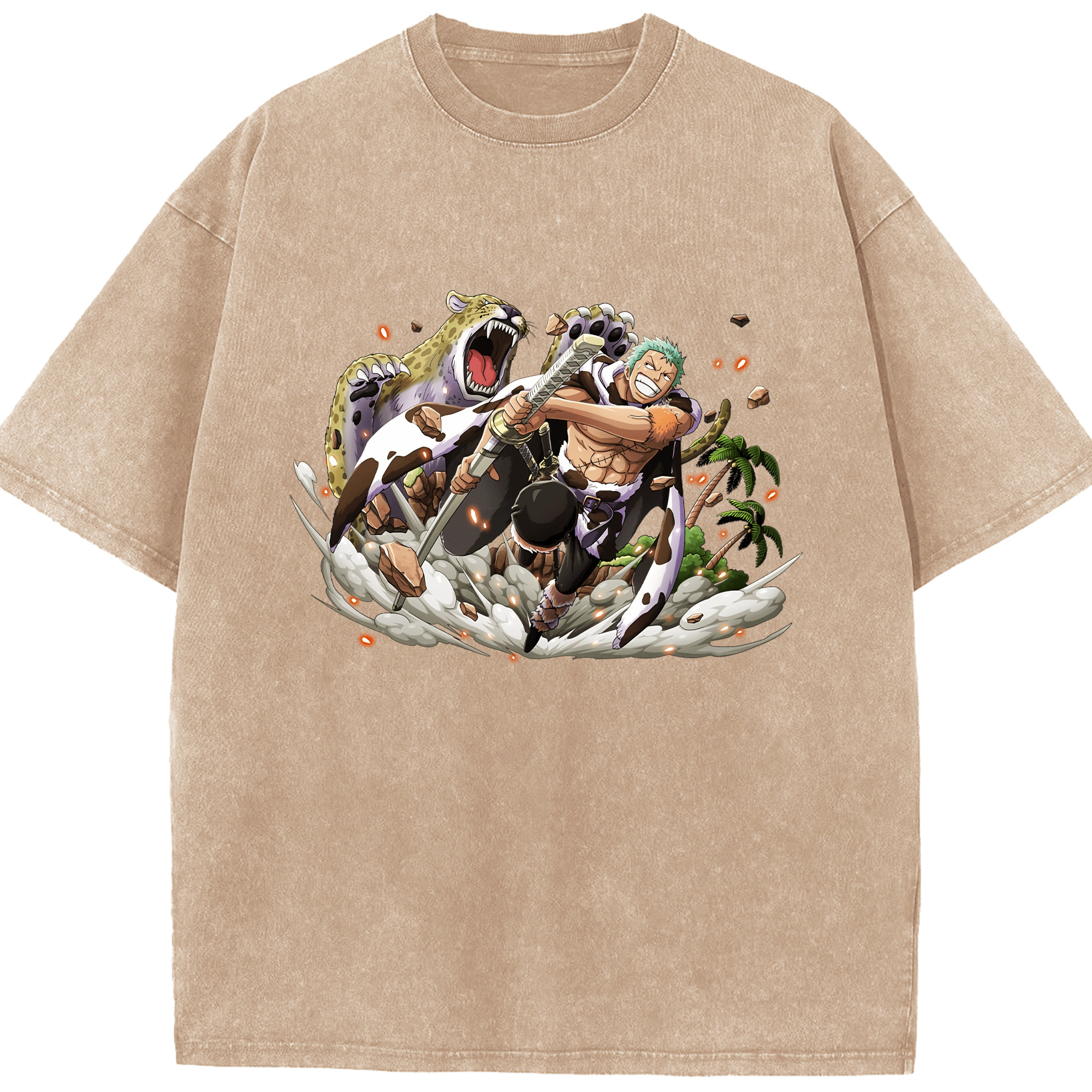 ワンピース ロロノア・ゾロ ONE PIECE Roronoa Zoro 綿100% ヴィンテージ風 半袖Tシャツ（フロントプリント）