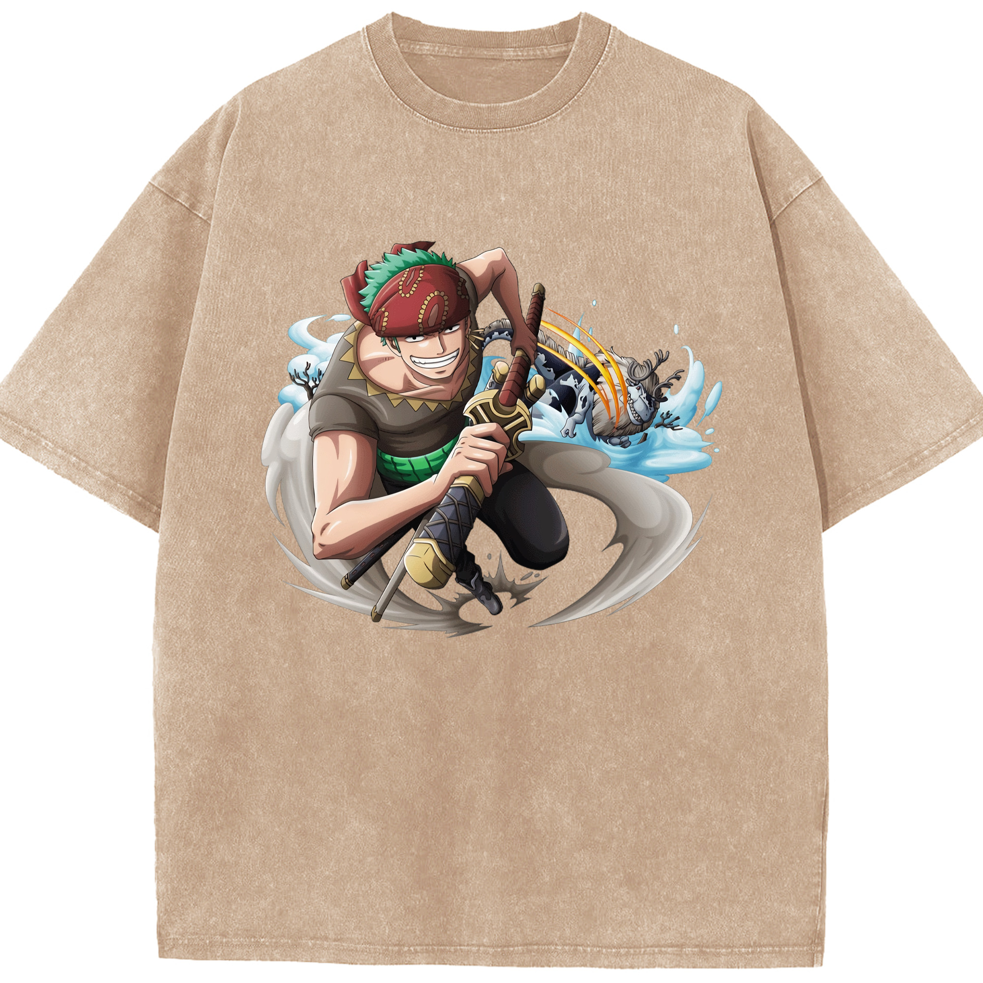 ワンピース ロロノア・ゾロ ONE PIECE Roronoa Zoro 綿100% ヴィンテージ風 半袖Tシャツ（フロントプリント）