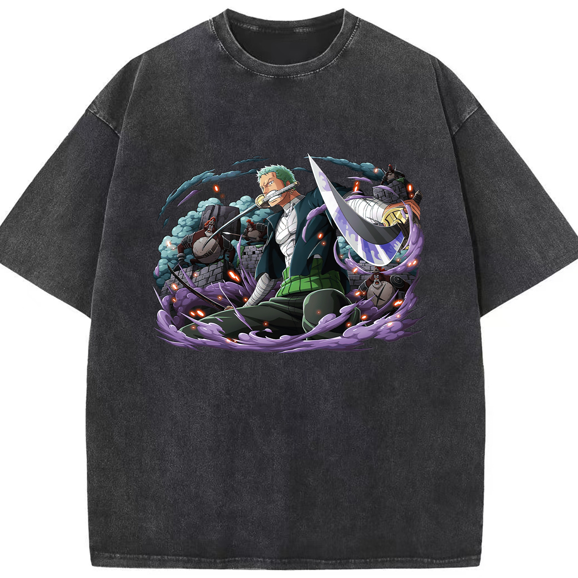 ワンピース ロロノア・ゾロ ONE PIECE Roronoa Zoro 綿100% ヴィンテージ風 半袖Tシャツ（フロントプリント）