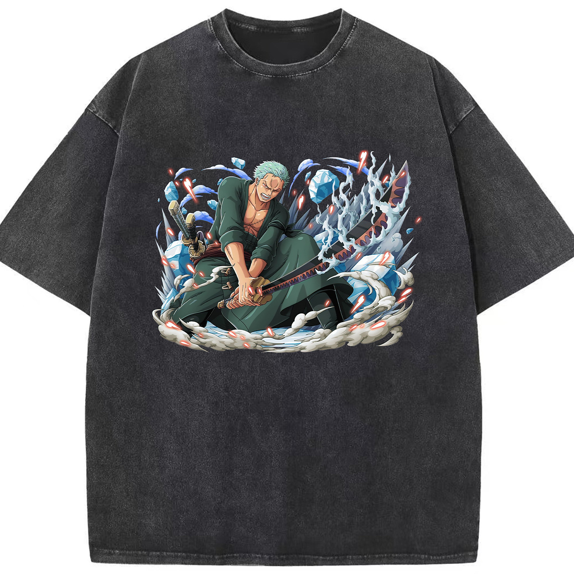 ワンピース ロロノア・ゾロ ONE PIECE Roronoa Zoro 綿100% ヴィンテージ風 半袖Tシャツ（フロントプリント）