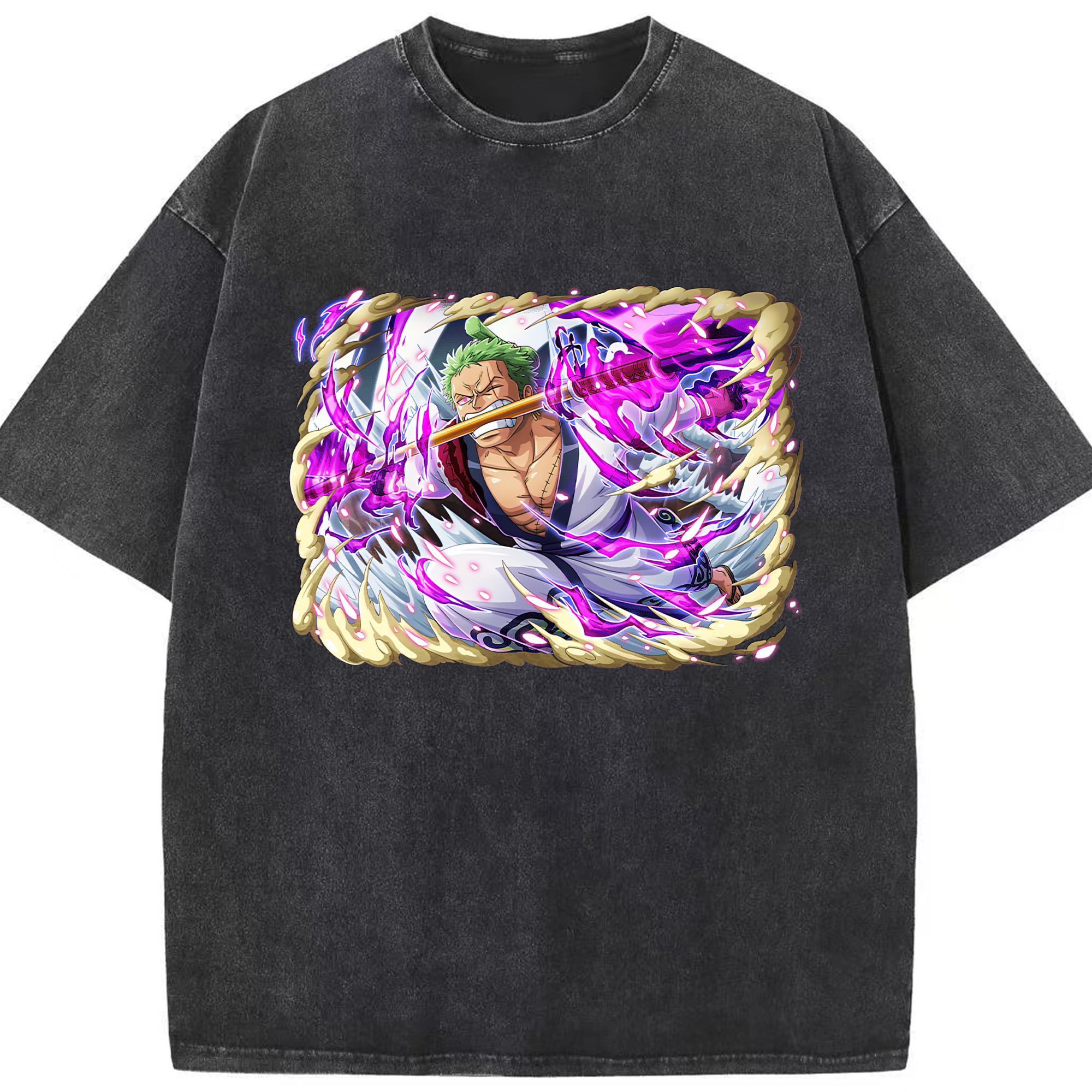 ワンピース ロロノア・ゾロ ONE PIECE Roronoa Zoro 綿100% ヴィンテージ風 半袖Tシャツ（フロントプリント）