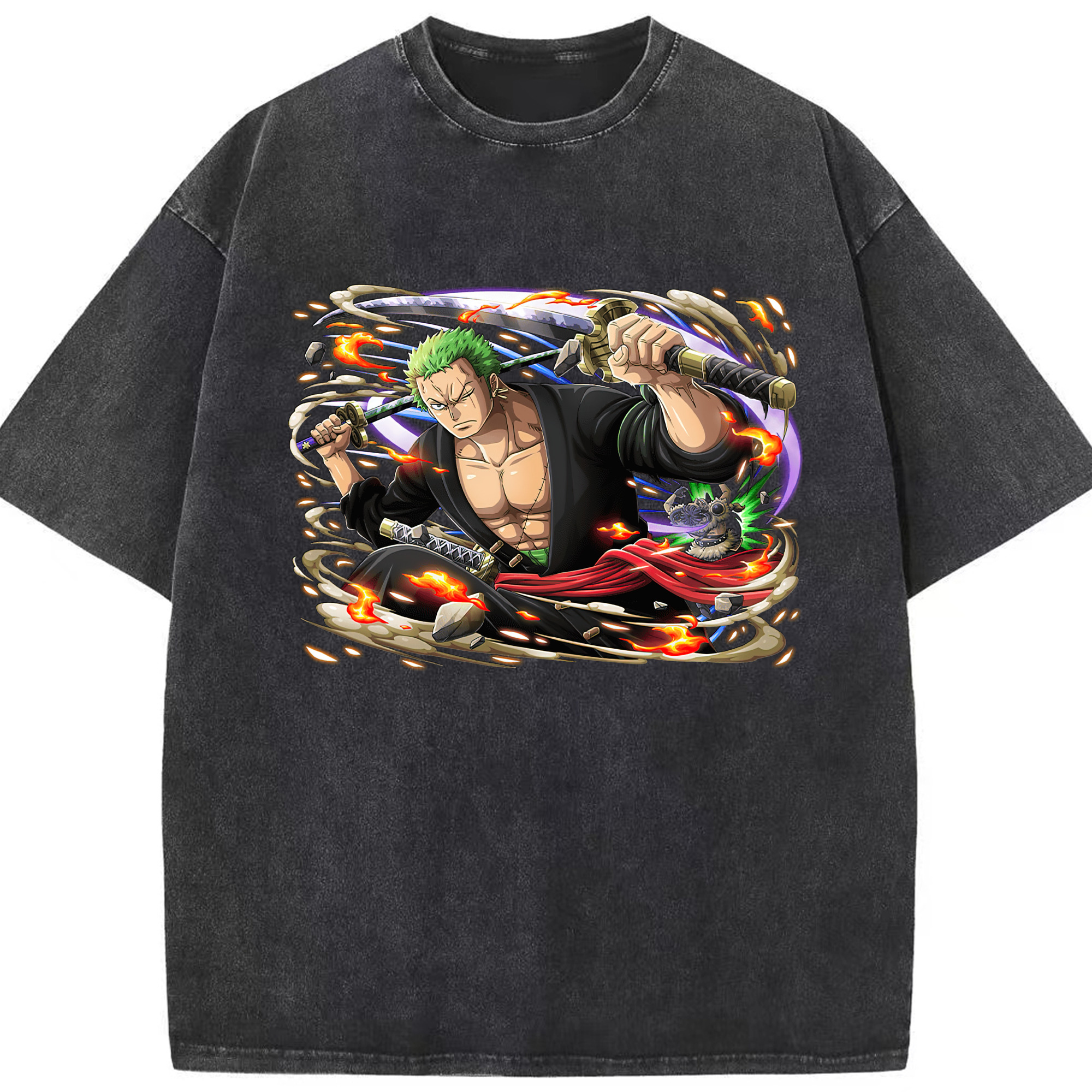 ワンピース ロロノア・ゾロ ONE PIECE Roronoa Zoro 綿100% ヴィンテージ風 半袖Tシャツ（フロントプリント）