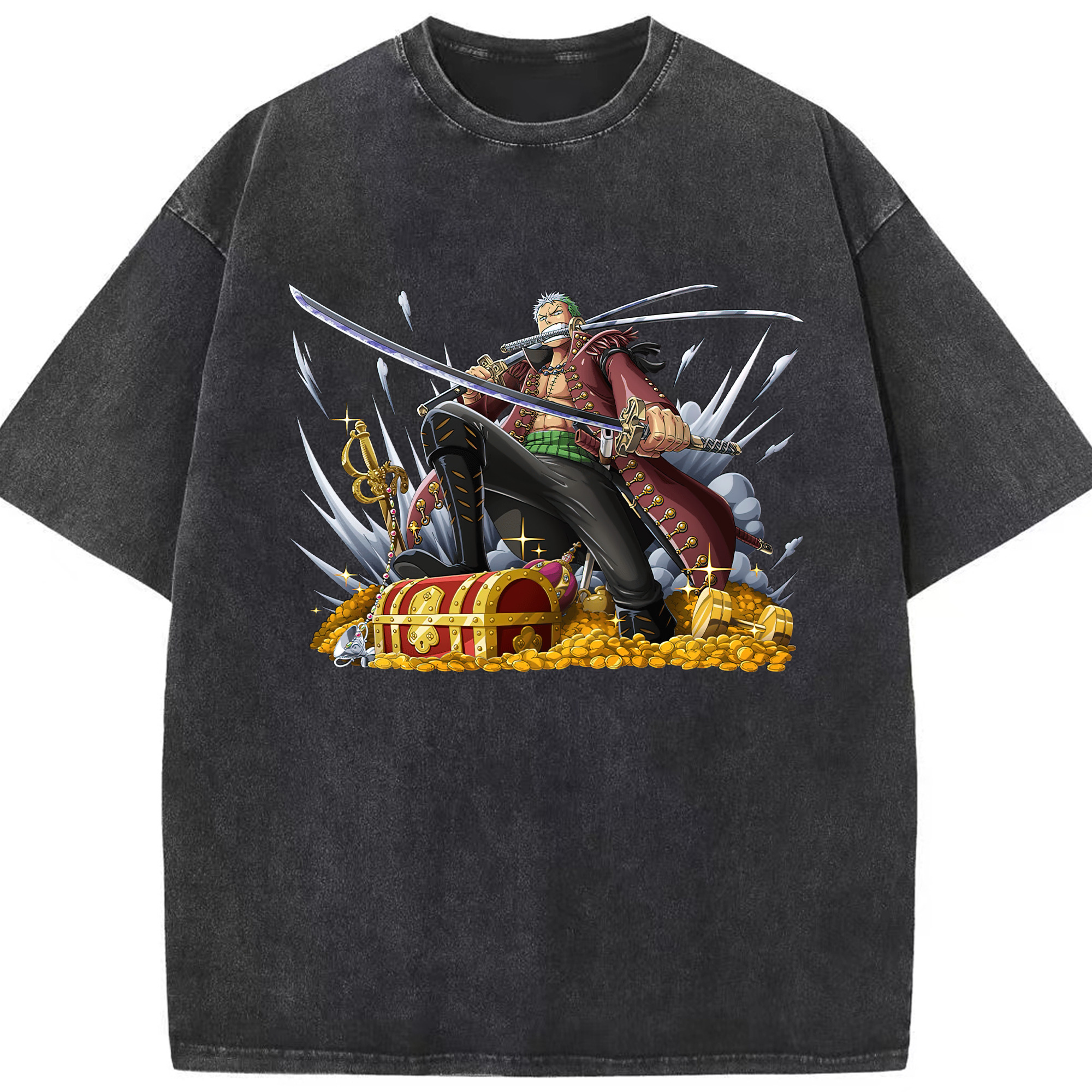 ワンピース ロロノア・ゾロ ONE PIECE Roronoa Zoro 綿100% ヴィンテージ風 半袖Tシャツ（フロントプリント）