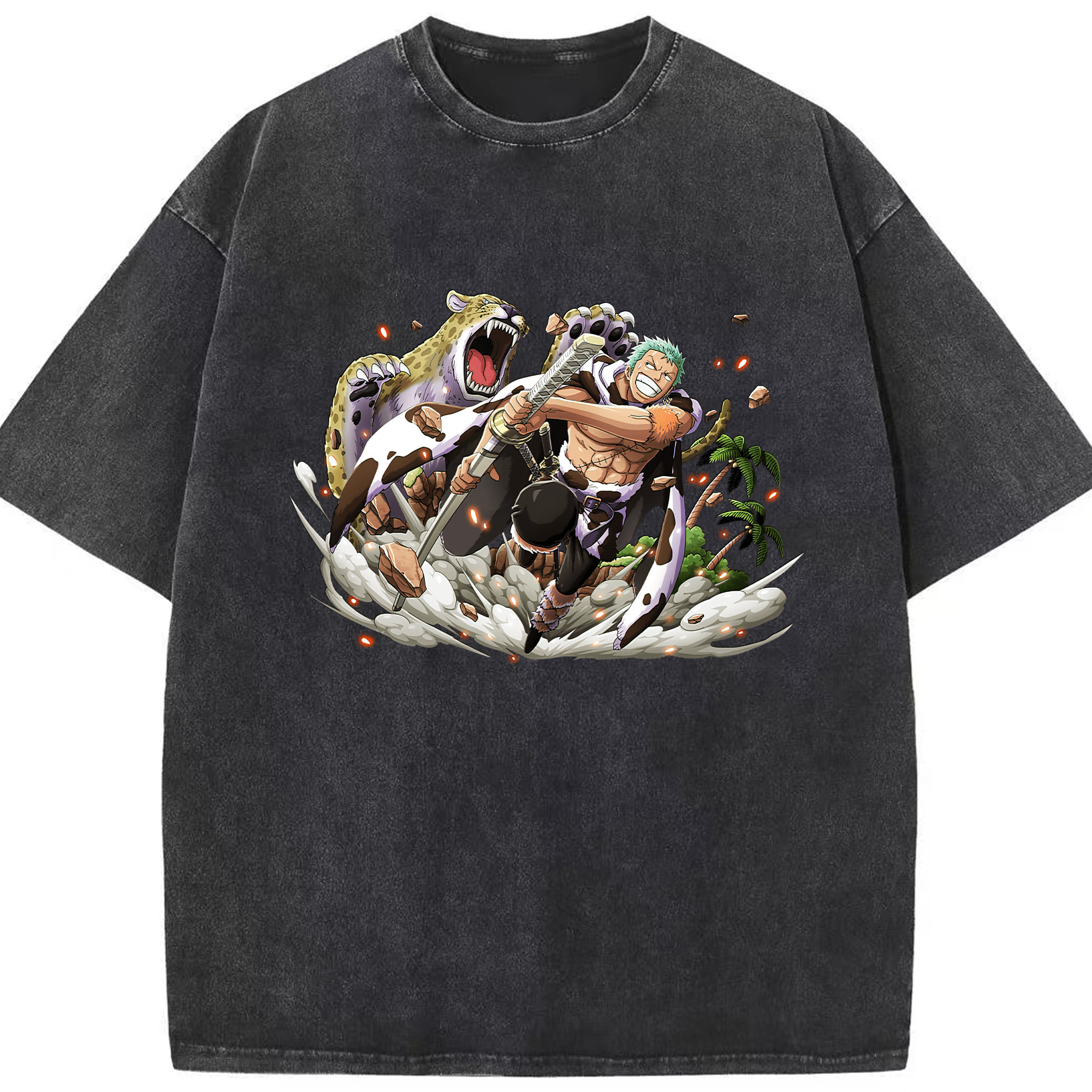 ワンピース ロロノア・ゾロ ONE PIECE Roronoa Zoro 綿100% ヴィンテージ風 半袖Tシャツ（フロントプリント）