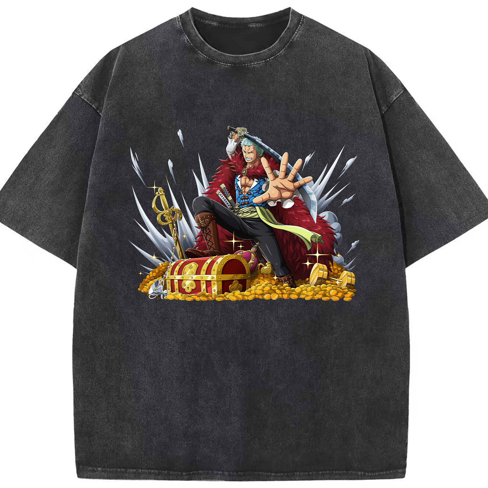 ワンピース ロロノア・ゾロ ONE PIECE Roronoa Zoro 綿100% ヴィンテージ風 半袖Tシャツ（フロントプリント）