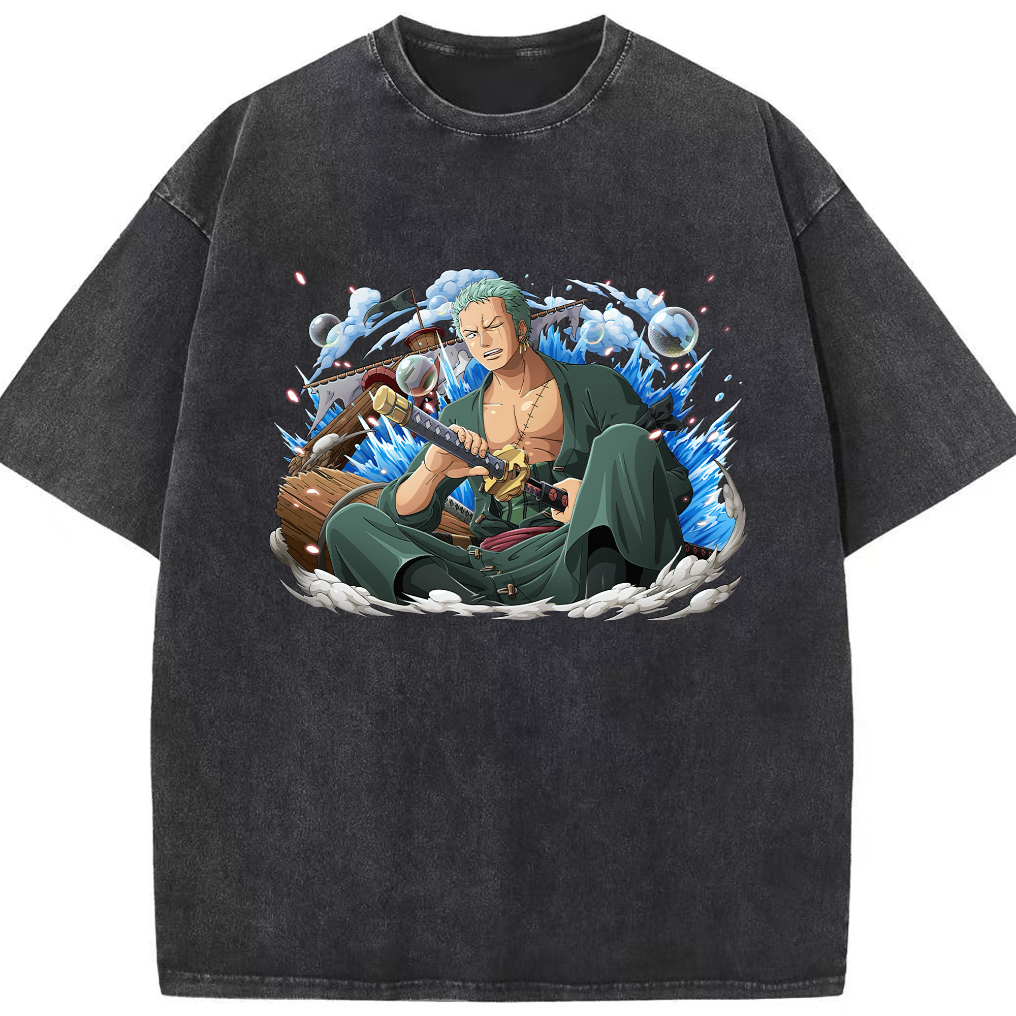 ワンピース ロロノア・ゾロ ONE PIECE Roronoa Zoro 綿100% ヴィンテージ風 半袖Tシャツ（フロントプリント）