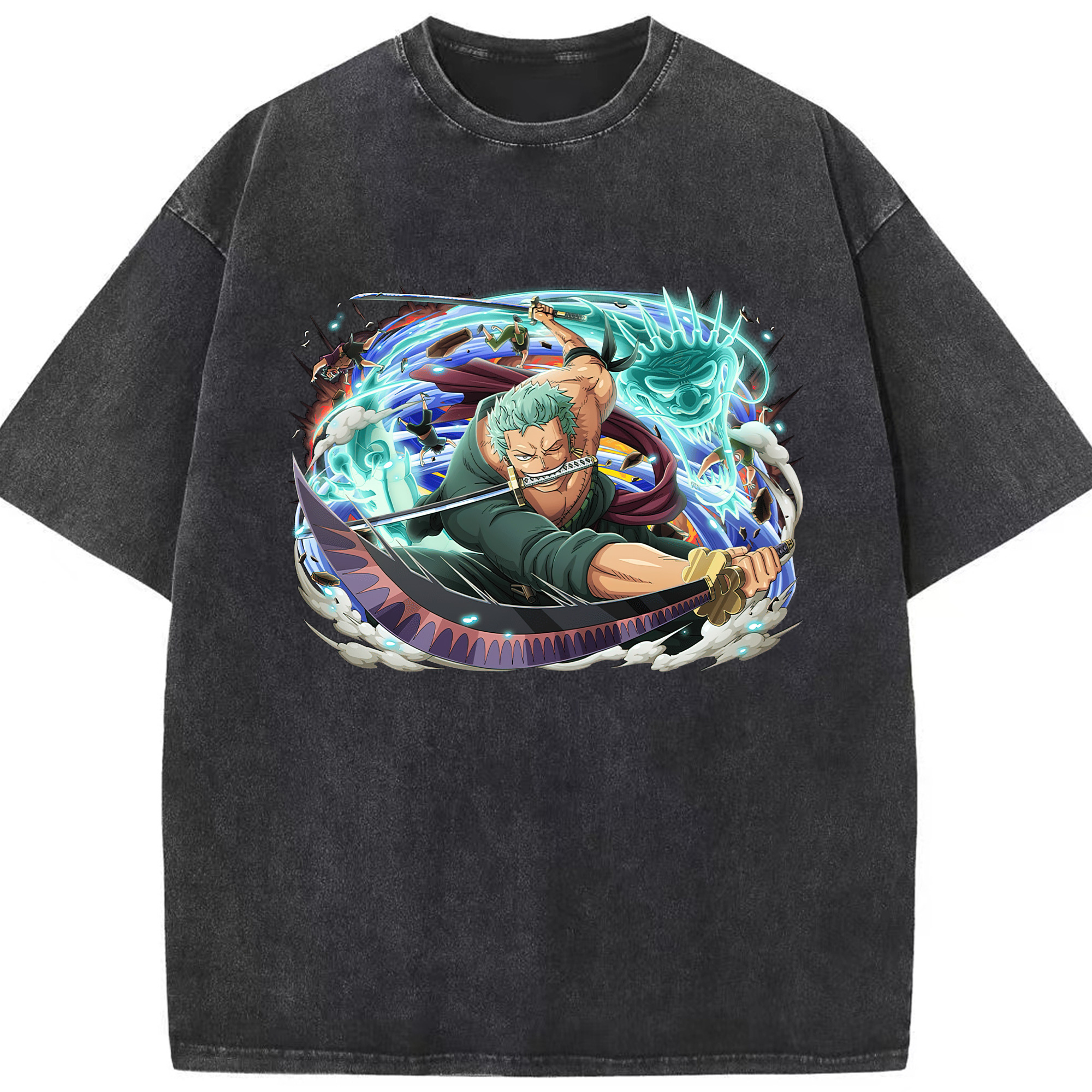 ワンピース ロロノア・ゾロ ONE PIECE Roronoa Zoro 綿100% ヴィンテージ風 半袖Tシャツ（フロントプリント）