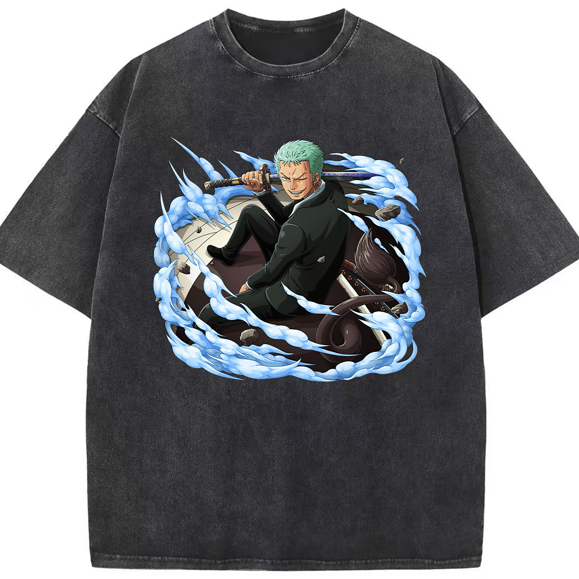 （画像用） ワンピース ロロノア・ゾロ ONE PIECE Roronoa Zoro 綿100% ヴィンテージ風 半袖Tシャツ（フロントプリント）