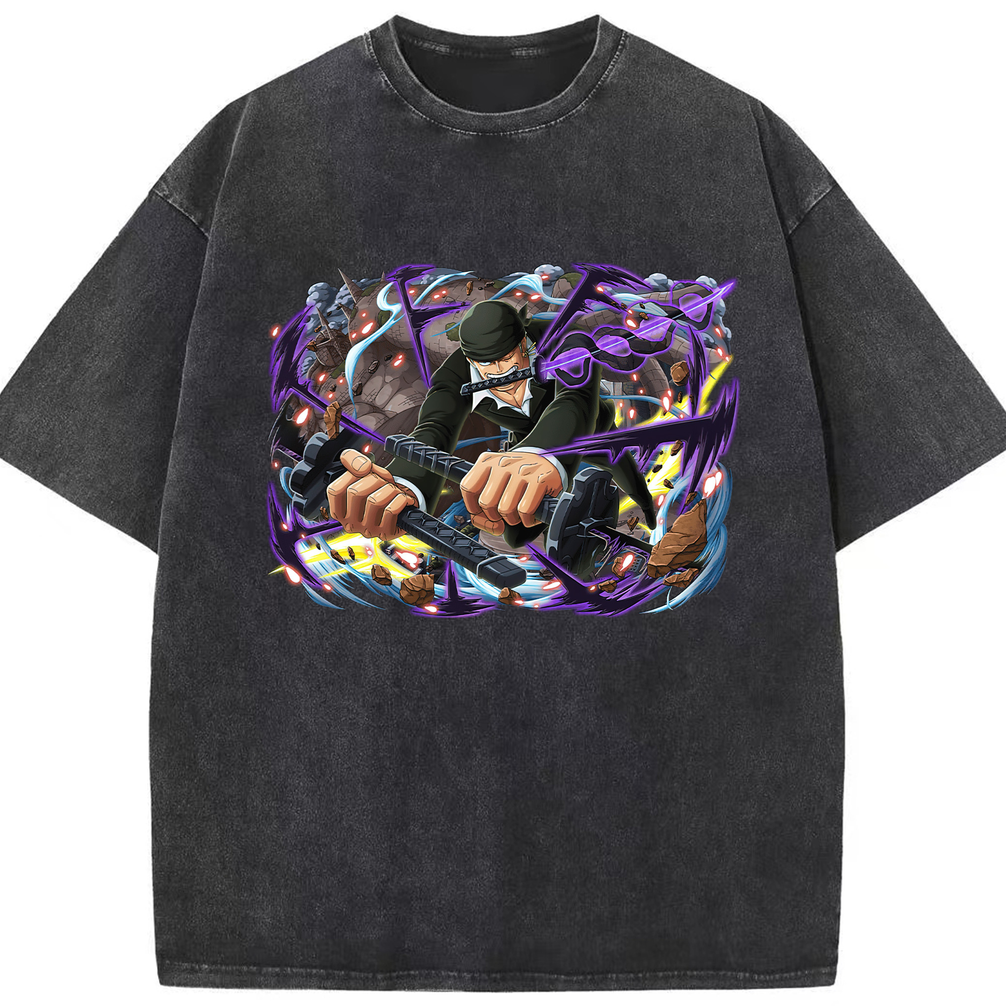 ワンピース ロロノア・ゾロ ONE PIECE Roronoa Zoro 綿100% ヴィンテージ風 半袖Tシャツ（フロントプリント）